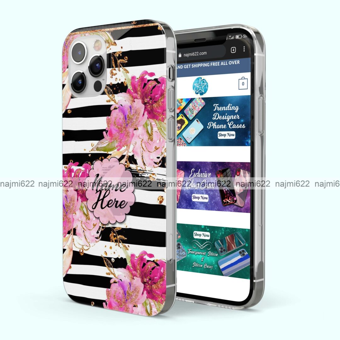 Pink Florals and Stripes Name Silicone Case
