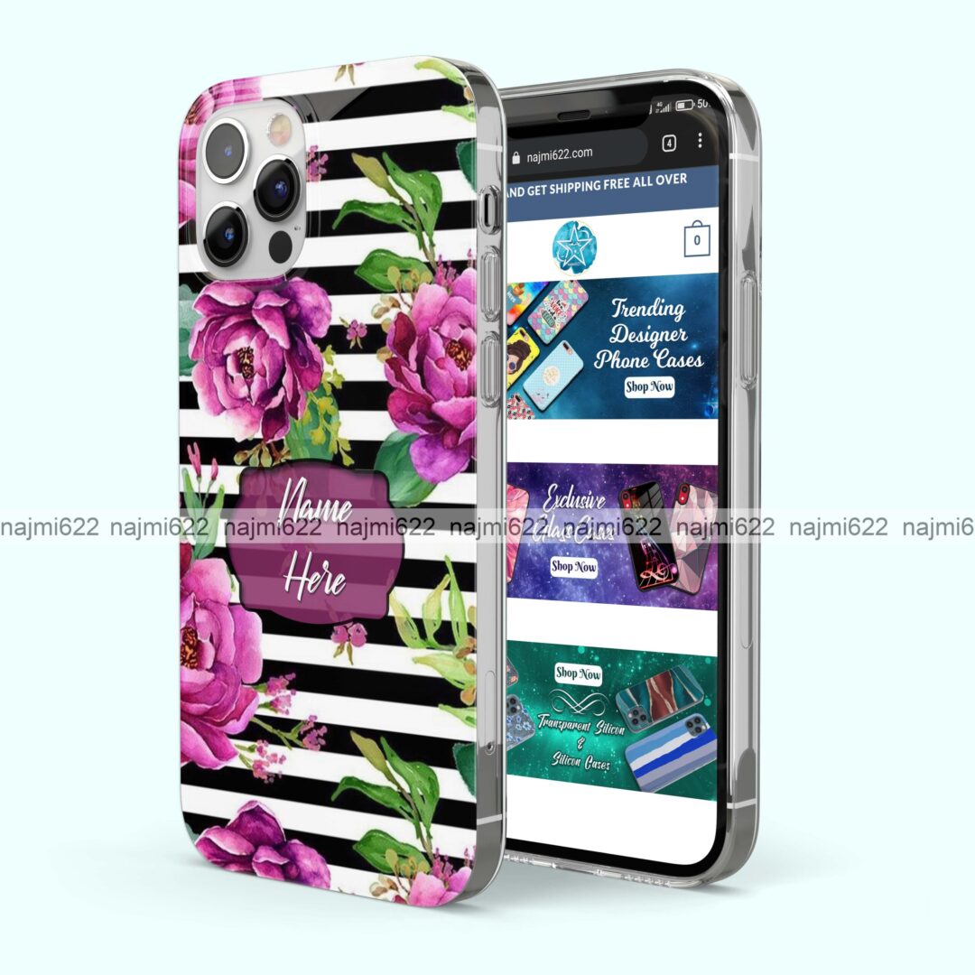 Purple Roses and Stripes Name Silicone Case