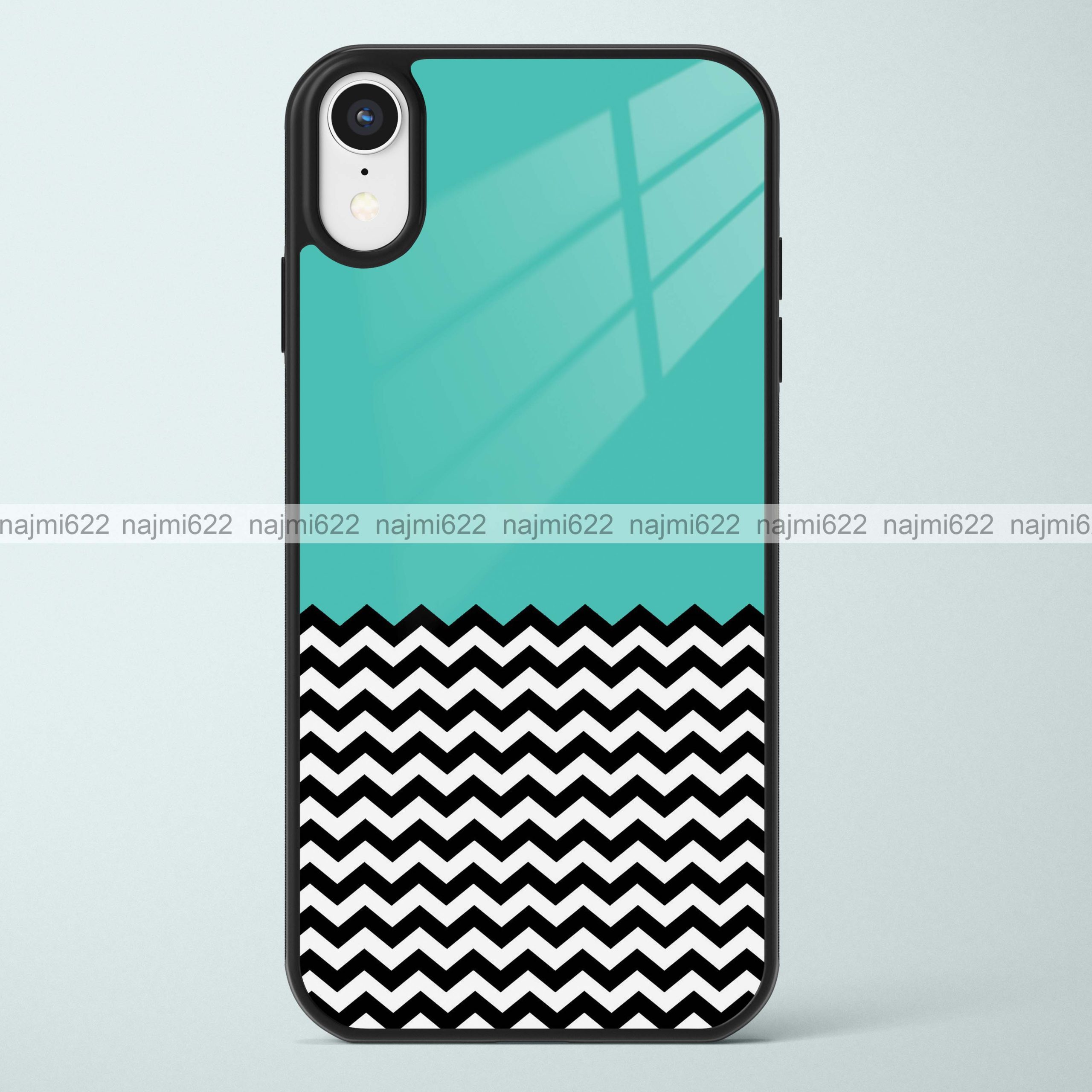 Black and White Chevron with Blue Glass Case