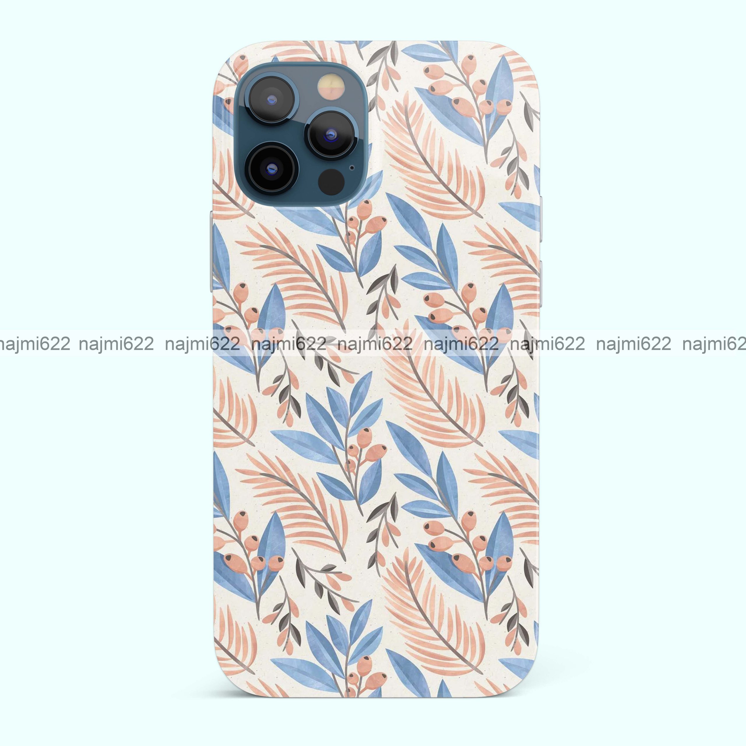 Blue Brown Leaves Silicone Case
