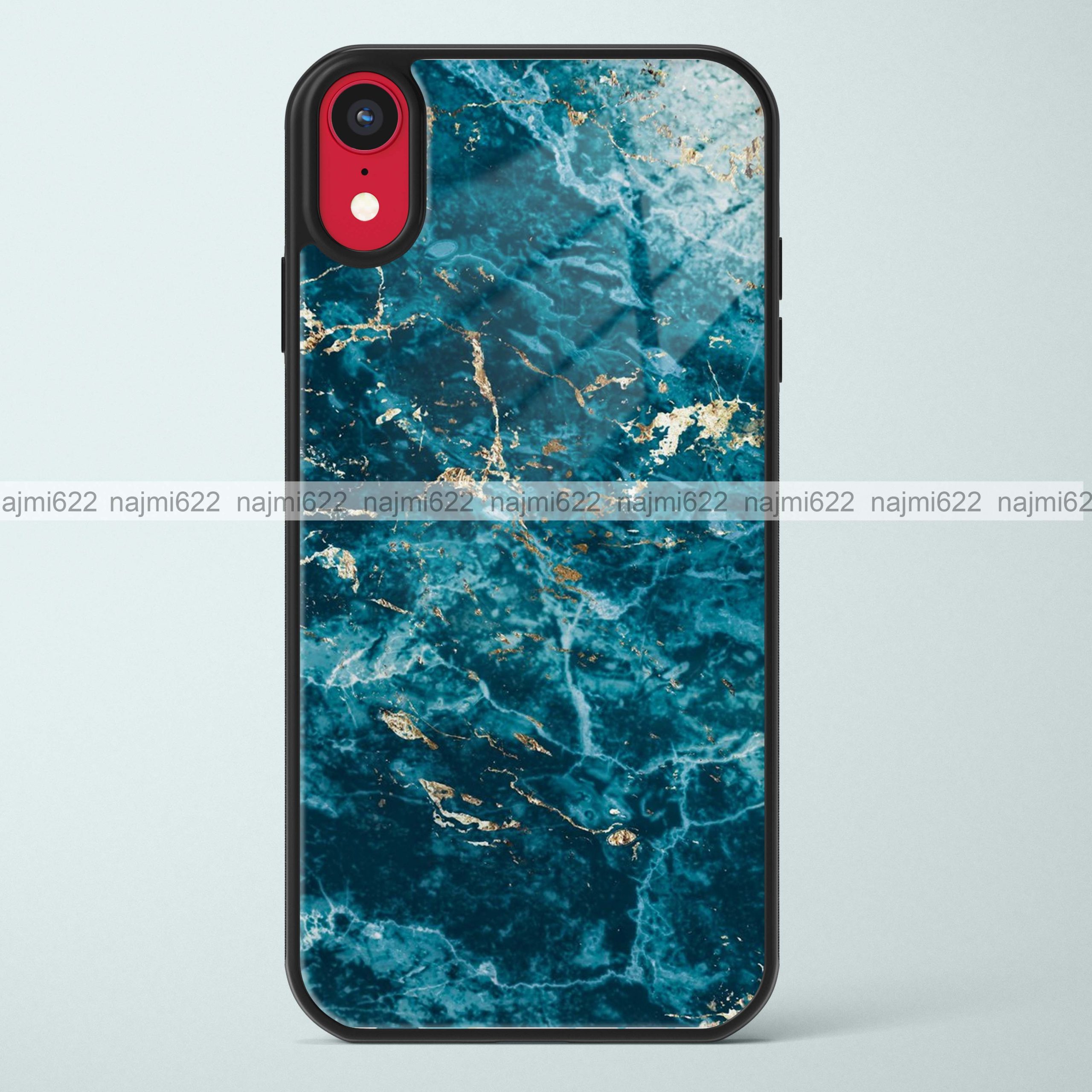 Blue Gold Marble Glass Case