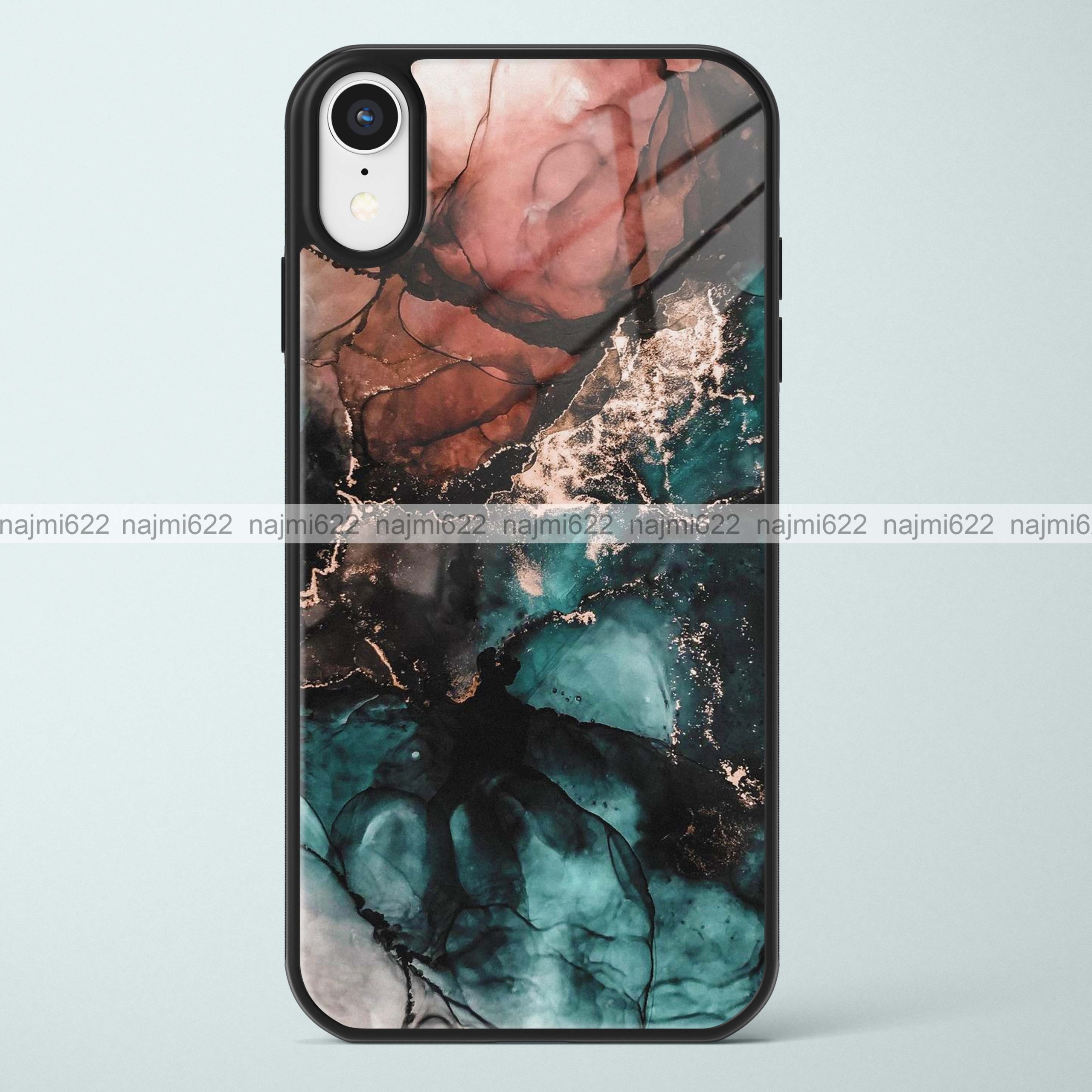 Brown Green Liquid Marble Glass Case