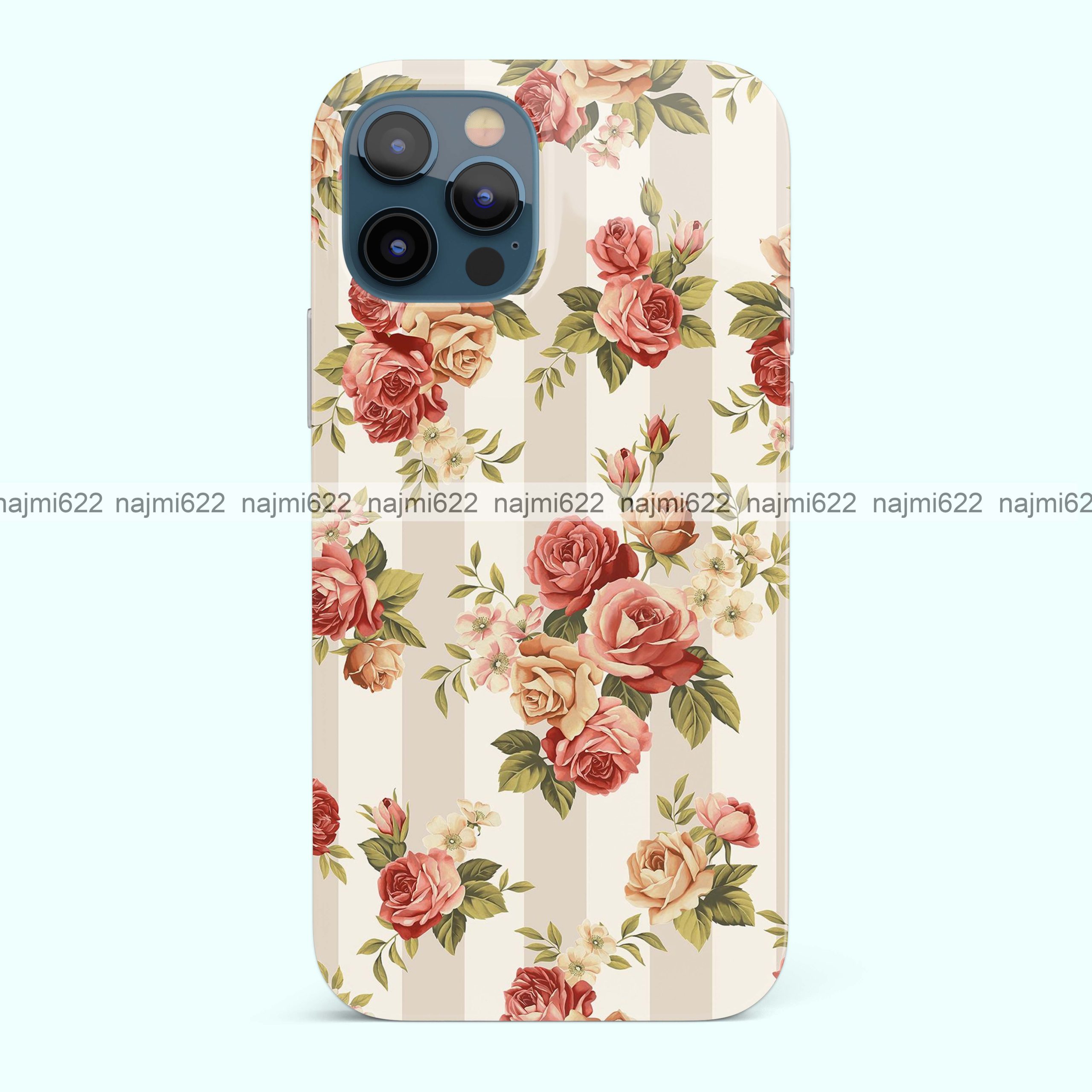 Creme Stripes and Roses Silicone Case