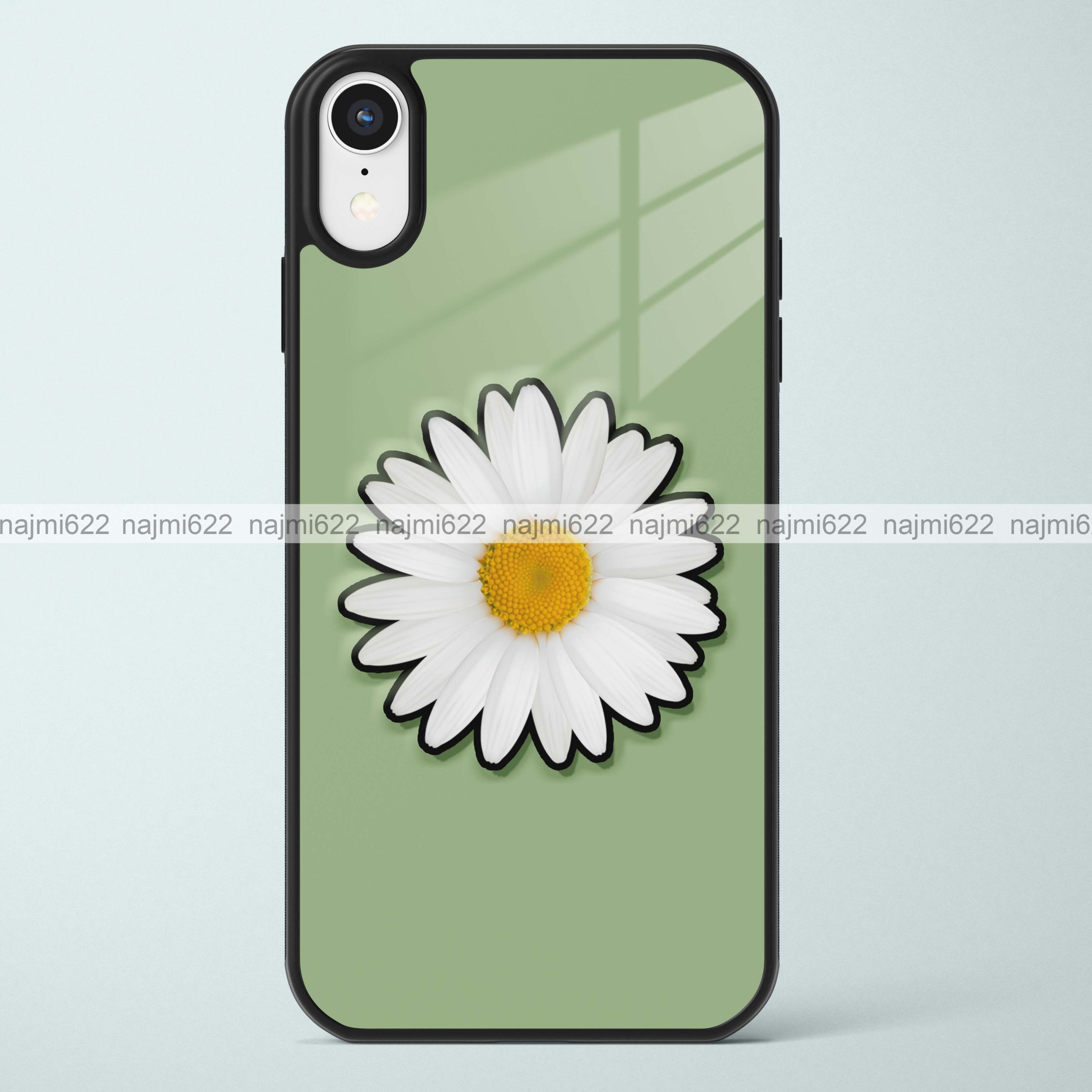 Daisy on Olive Green Glass Case
