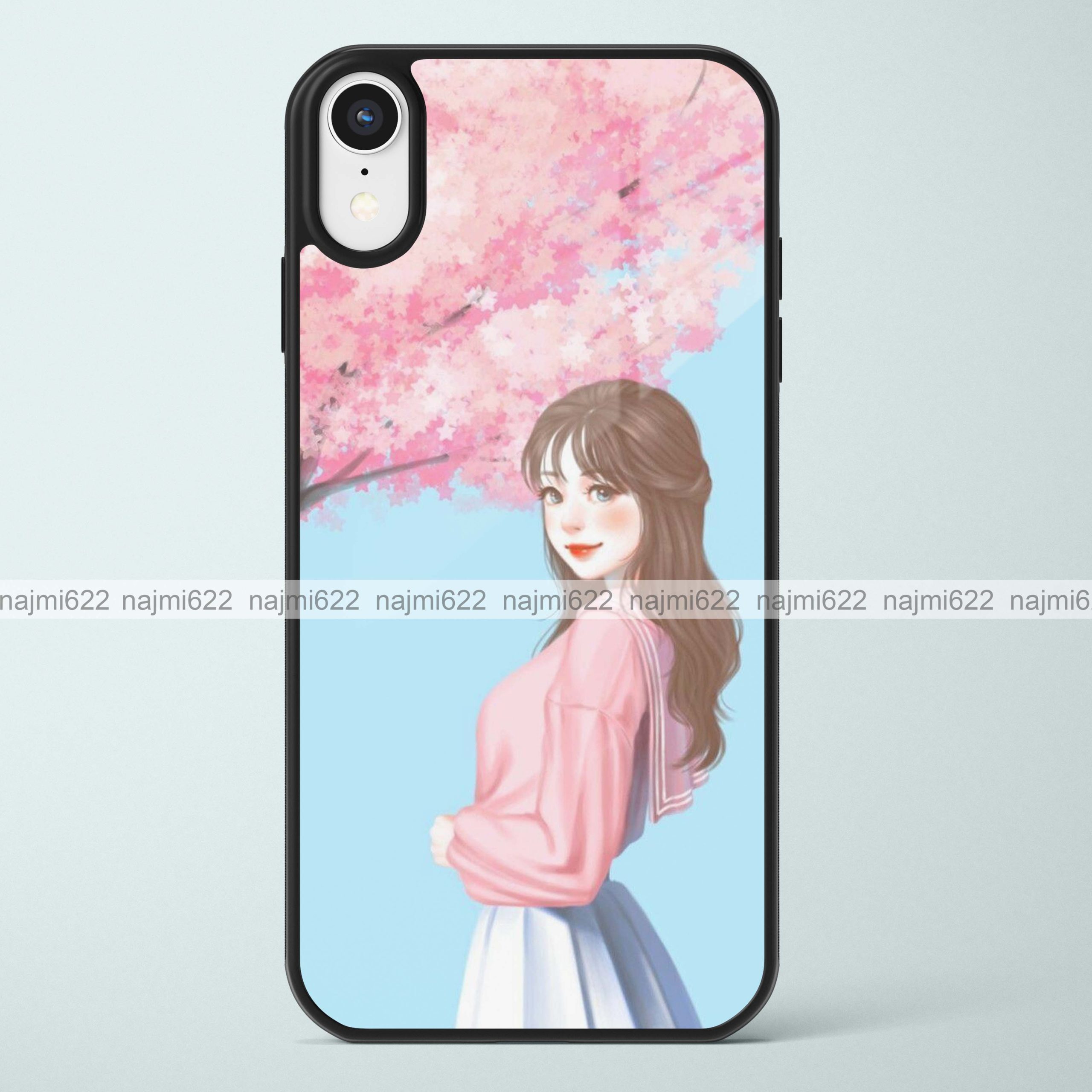 Girl Cherry Blossoms Glass Case