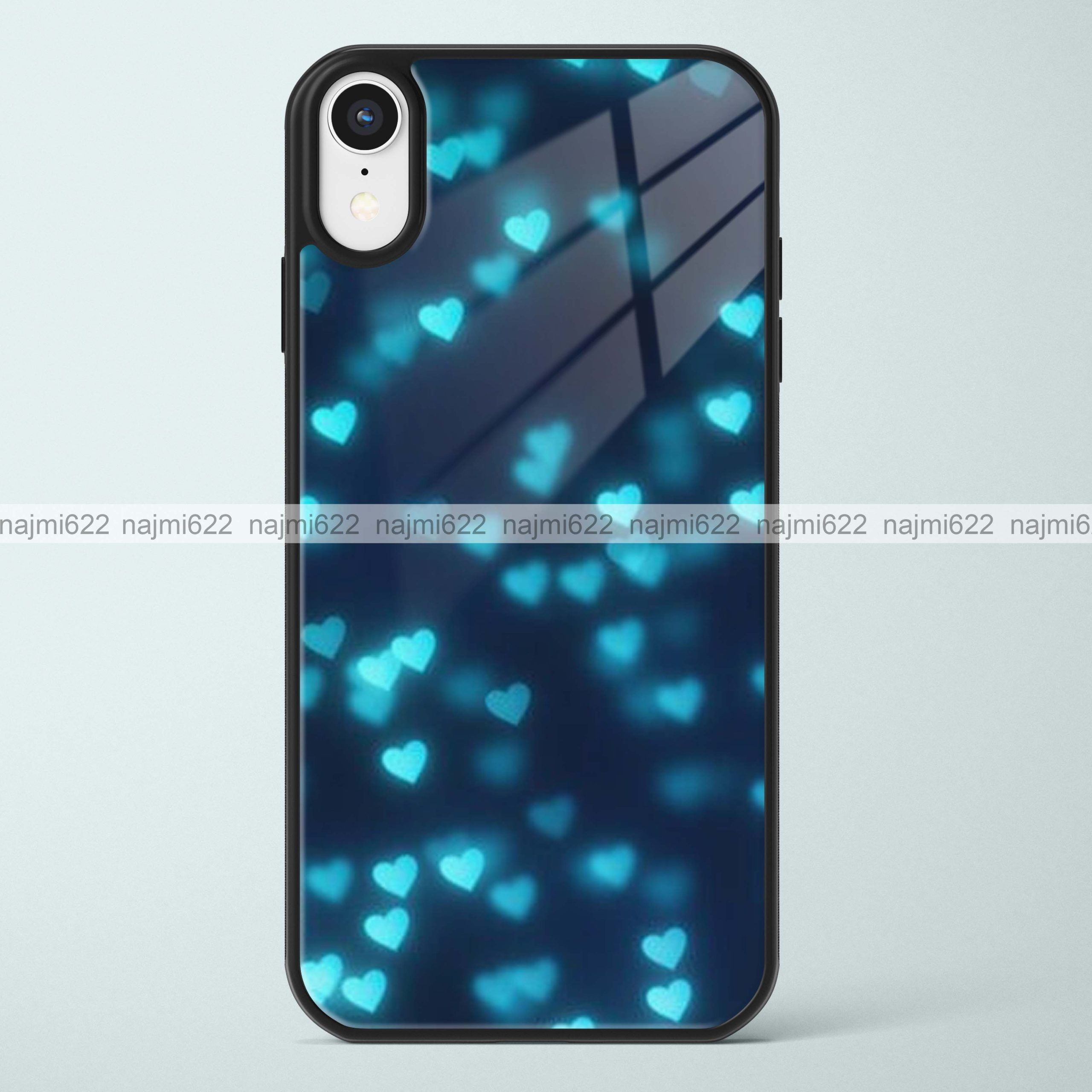 Glowing Blue Hearts Glass Case