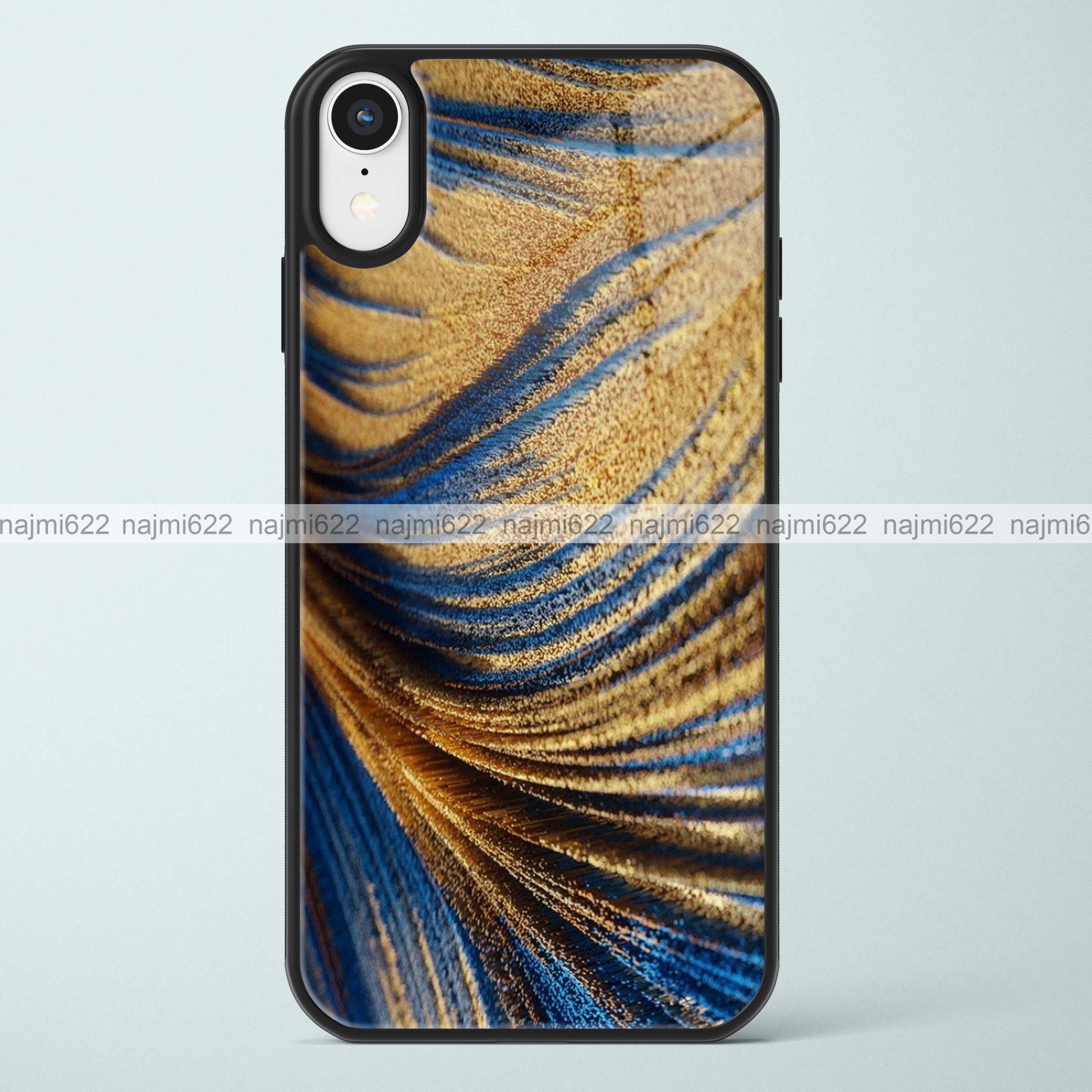 Golden Blue Feather Glass Case