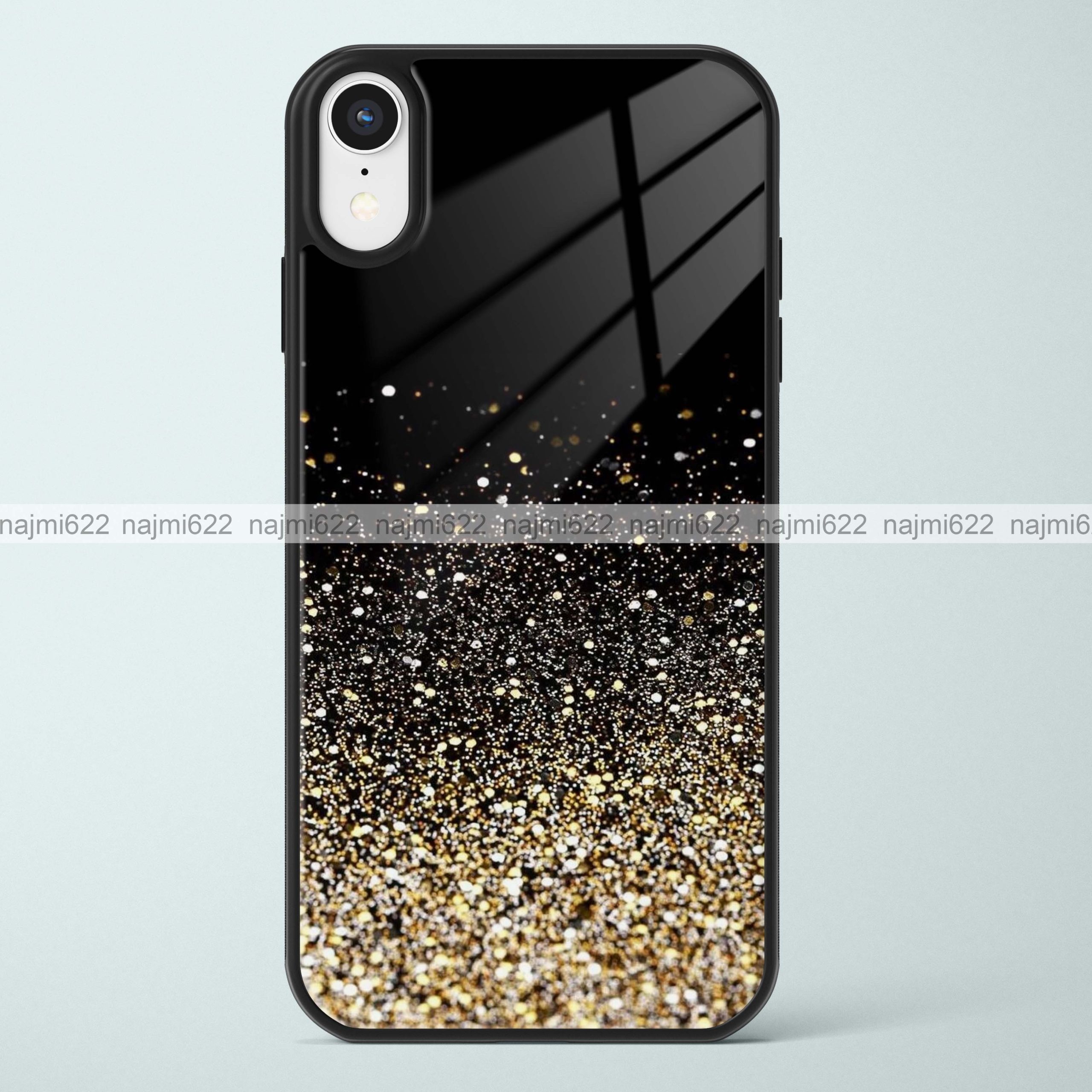 Golden Glitter on Black Glass Case