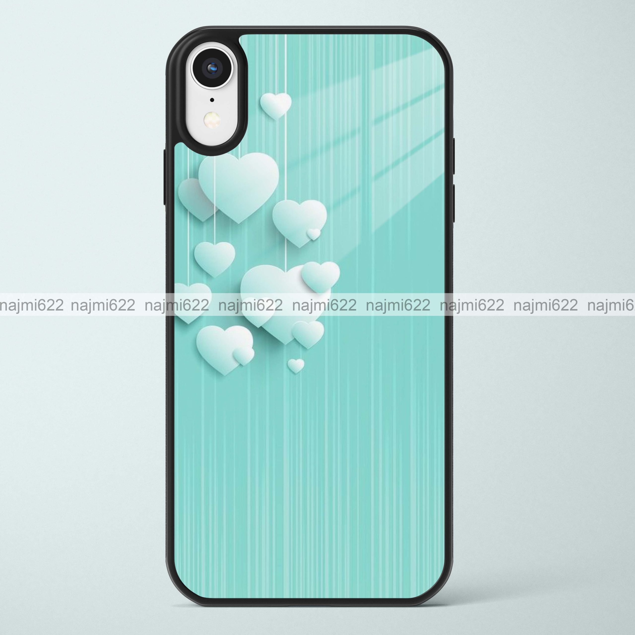 Light Blue Hearts Glass Case