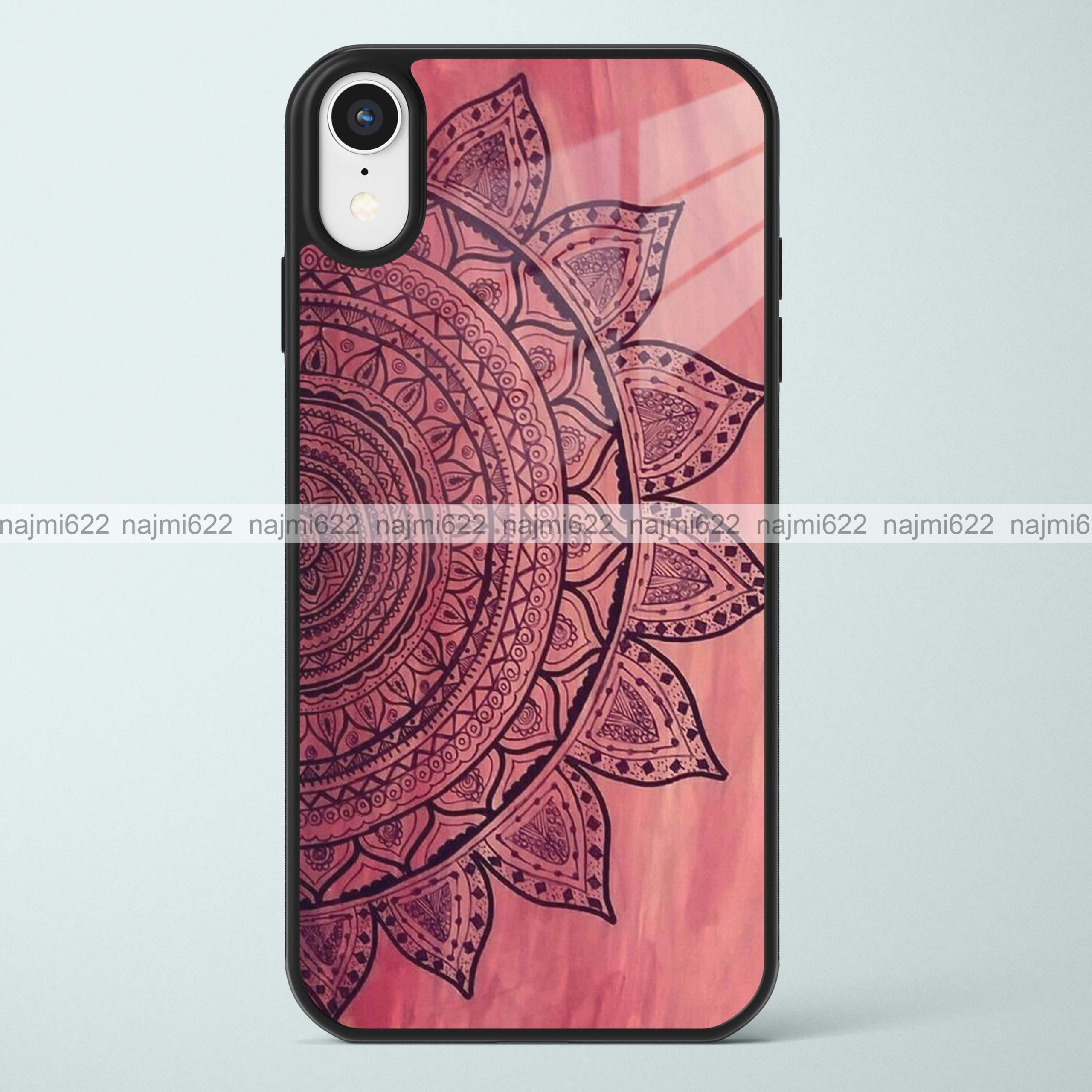 Mandala on Peachish Red Glass Case