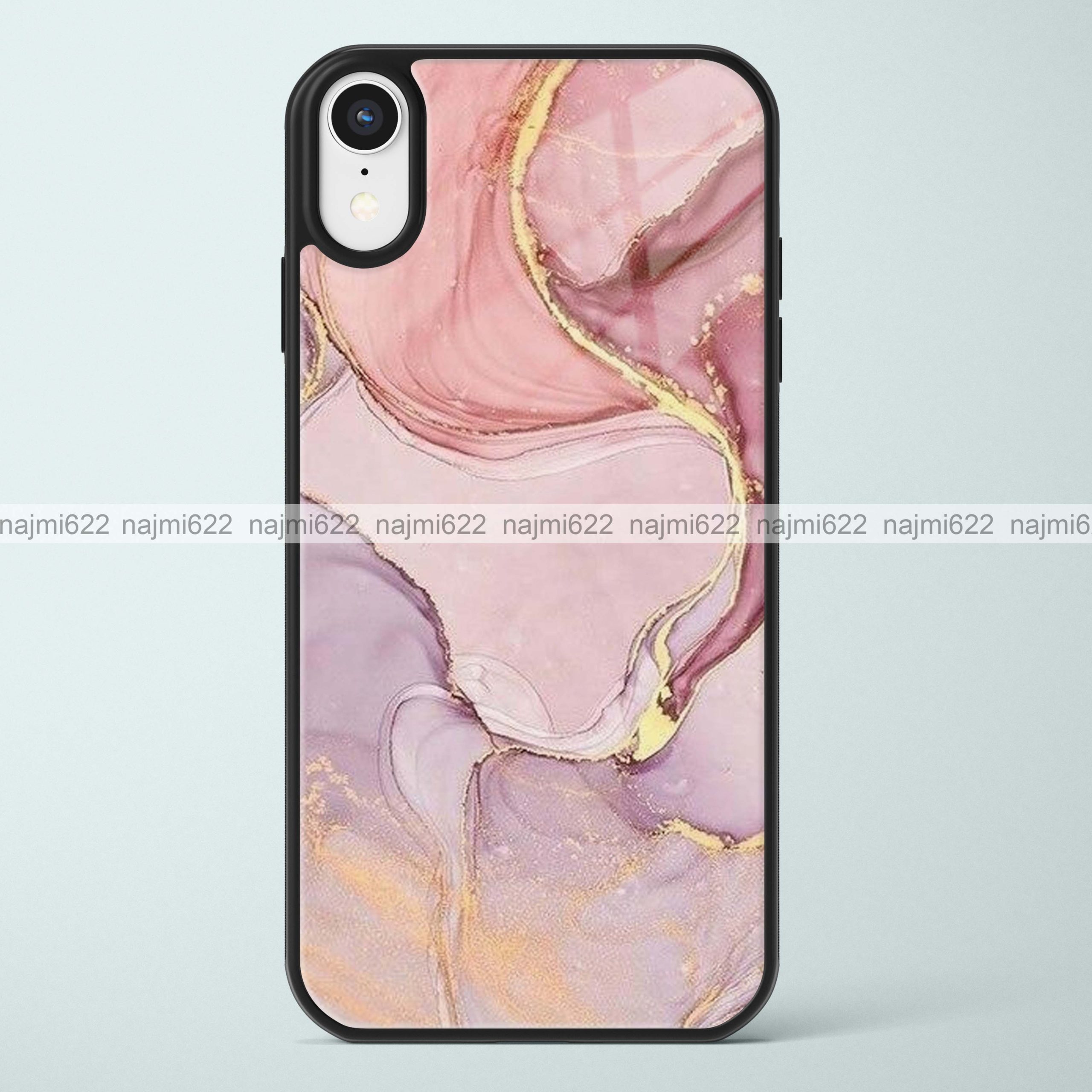 Onion Pink with Golden Liquid Marble Glass Case