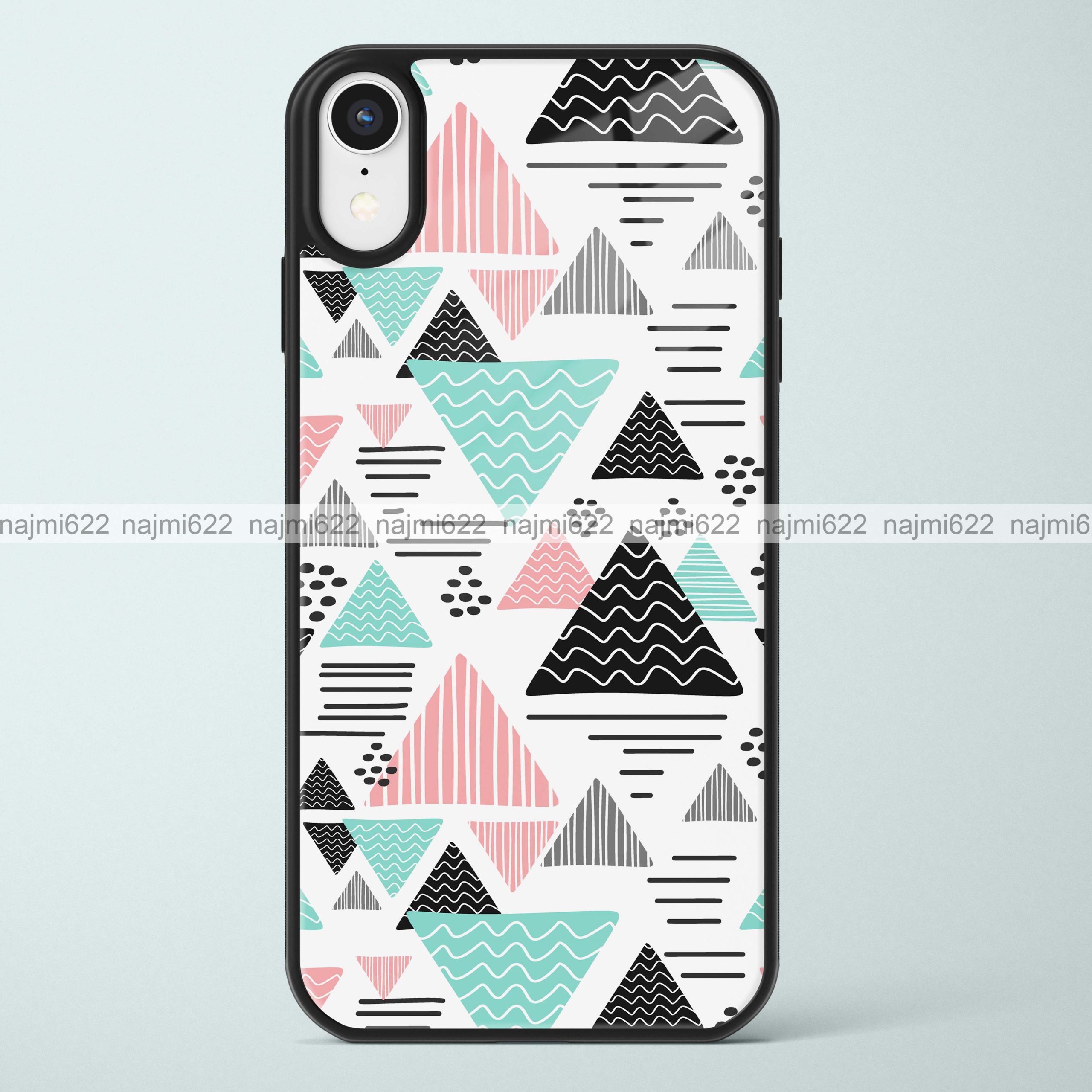 Peach Blue Triangles Glass Case