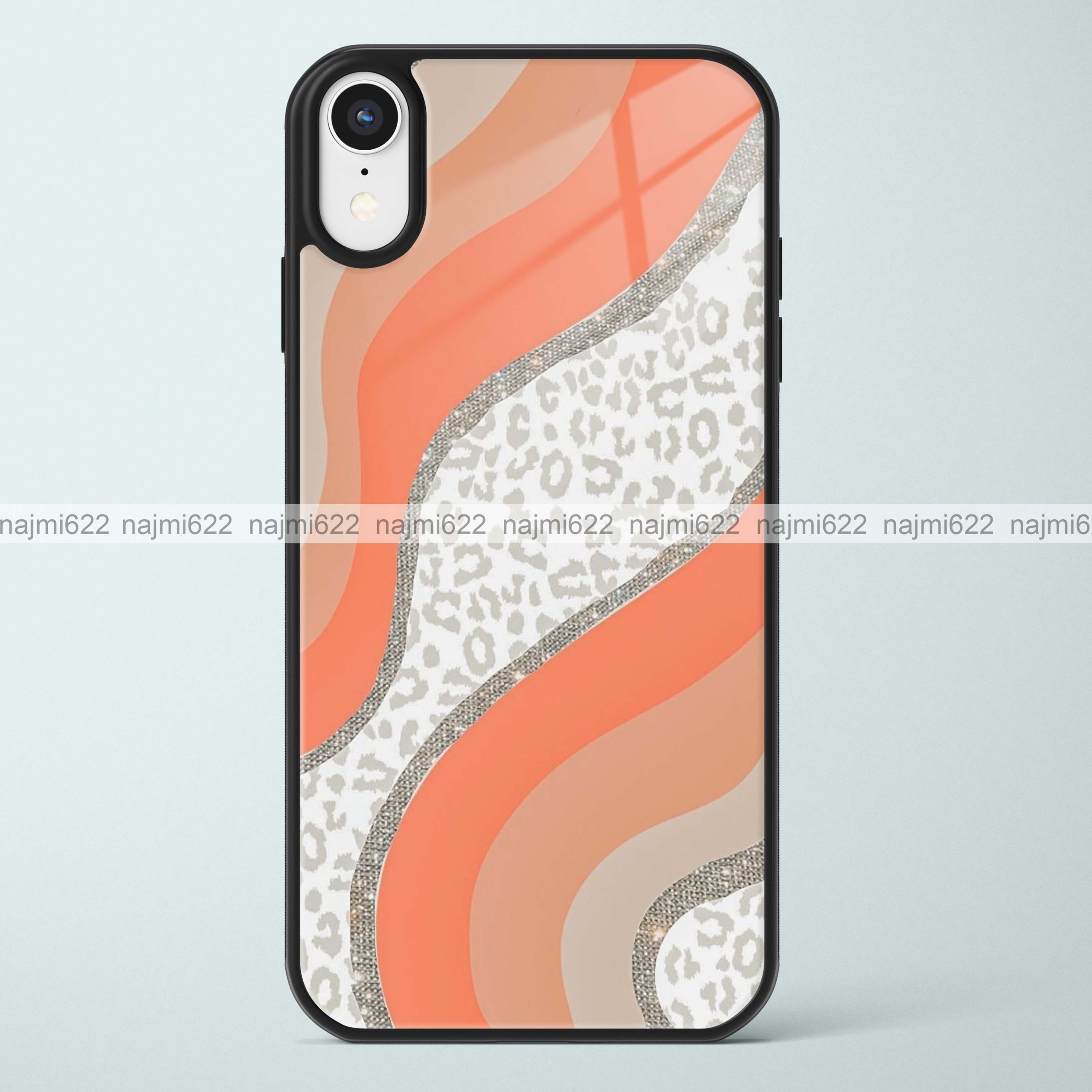 Peach Grey Animal Print Glass Case