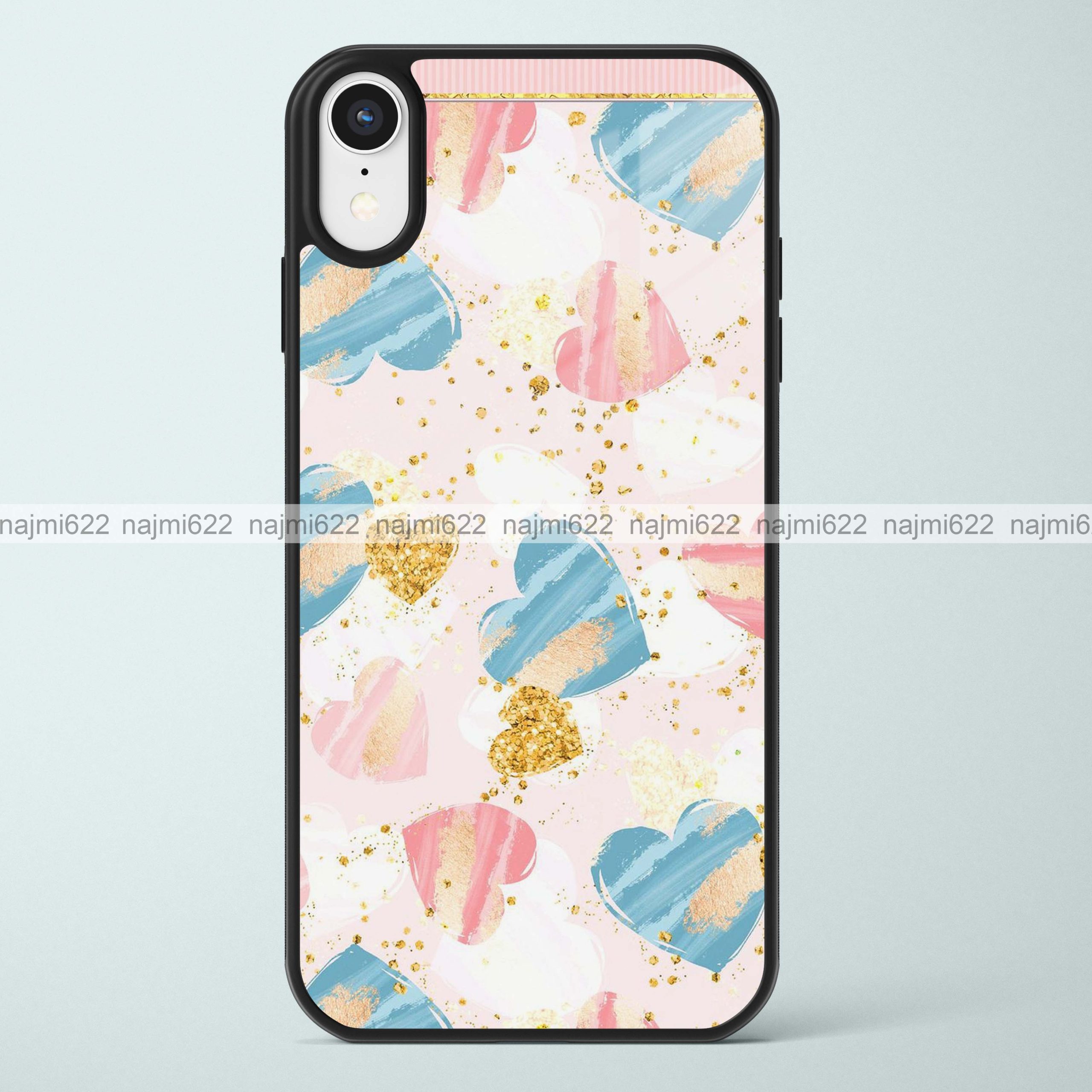 Pink Blue Golden Hearts Glass Case