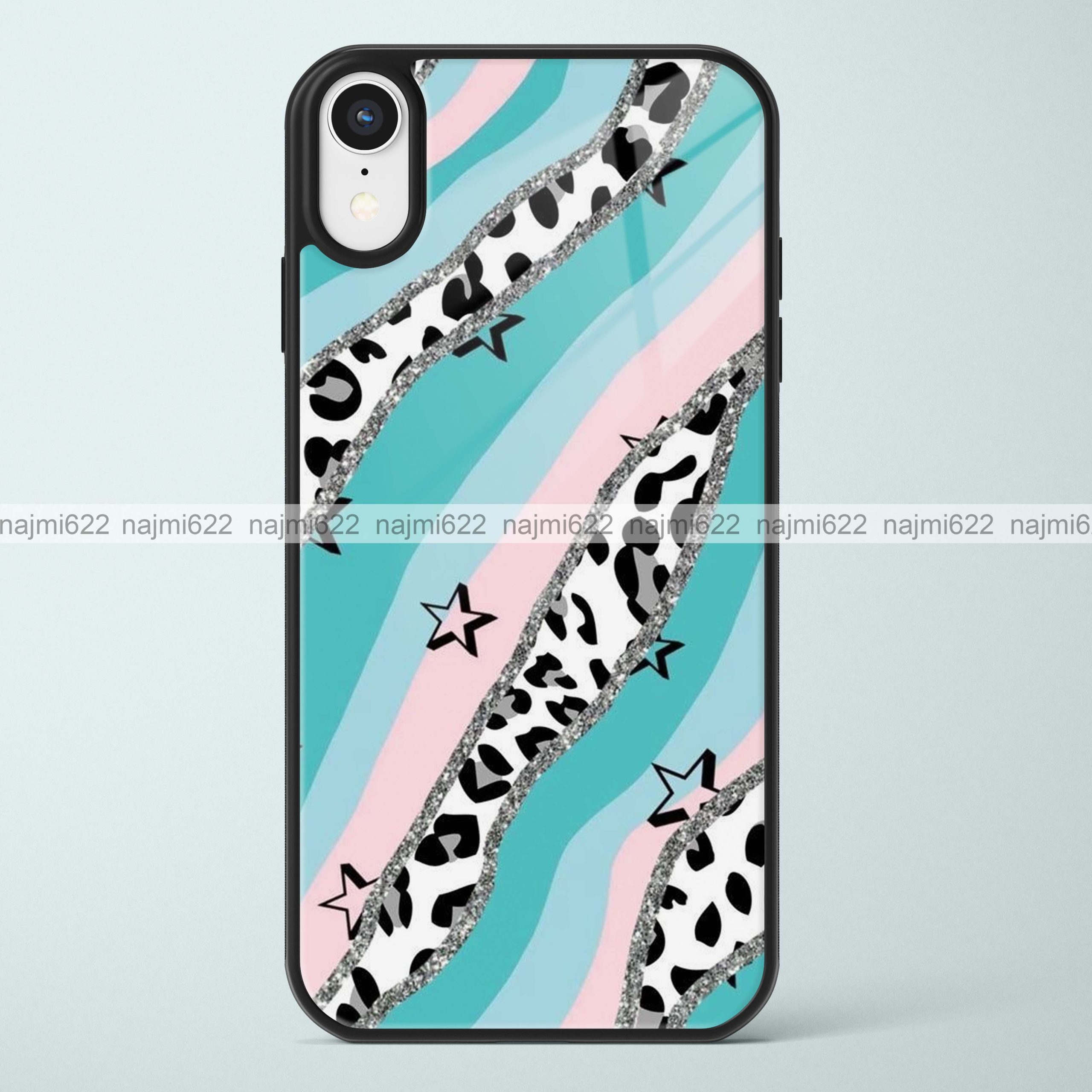 Pink Blue Wavy Lines Animal Print Glass Case