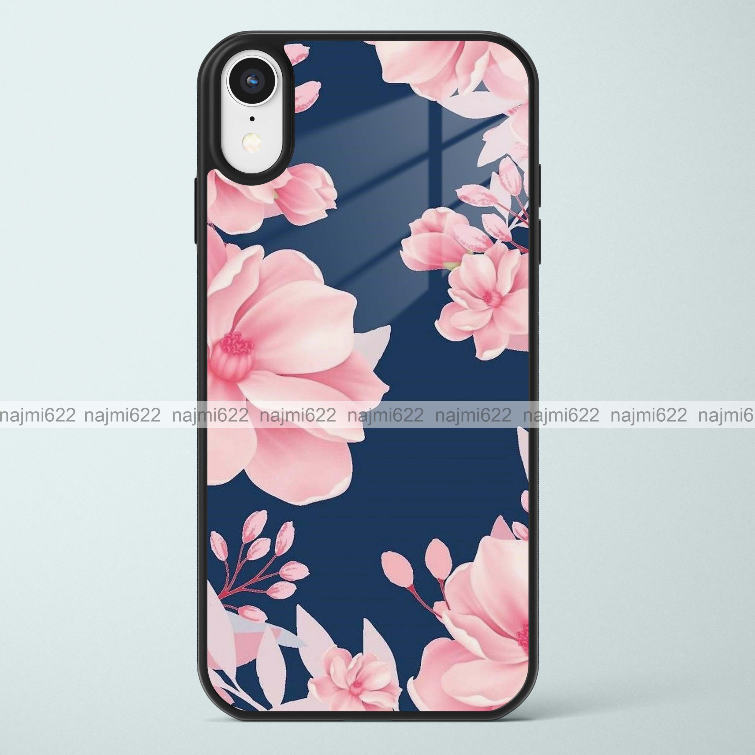 Pink Florals on Blue Glass Case