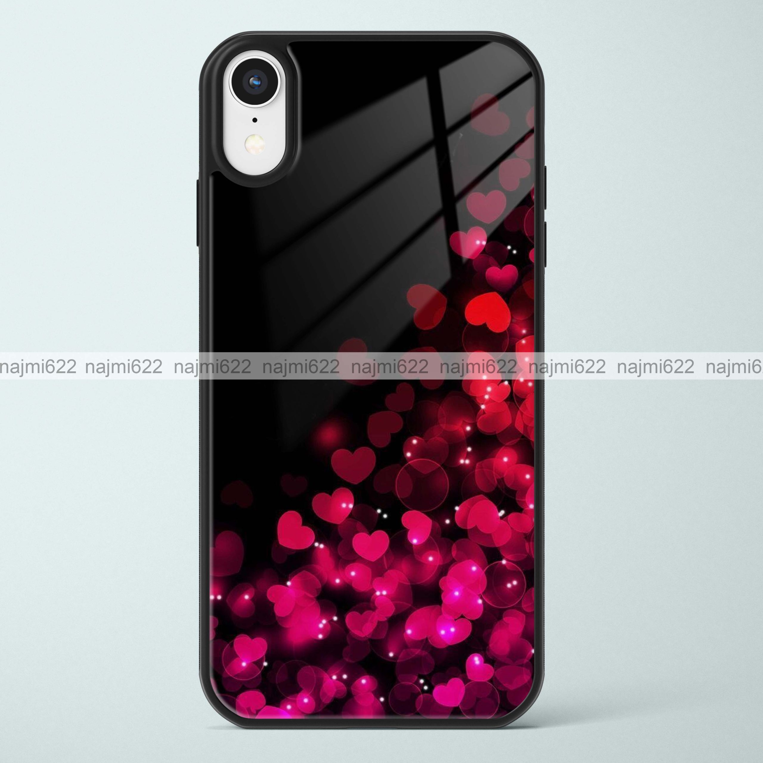 Pink Glowing Hearts Glass Case
