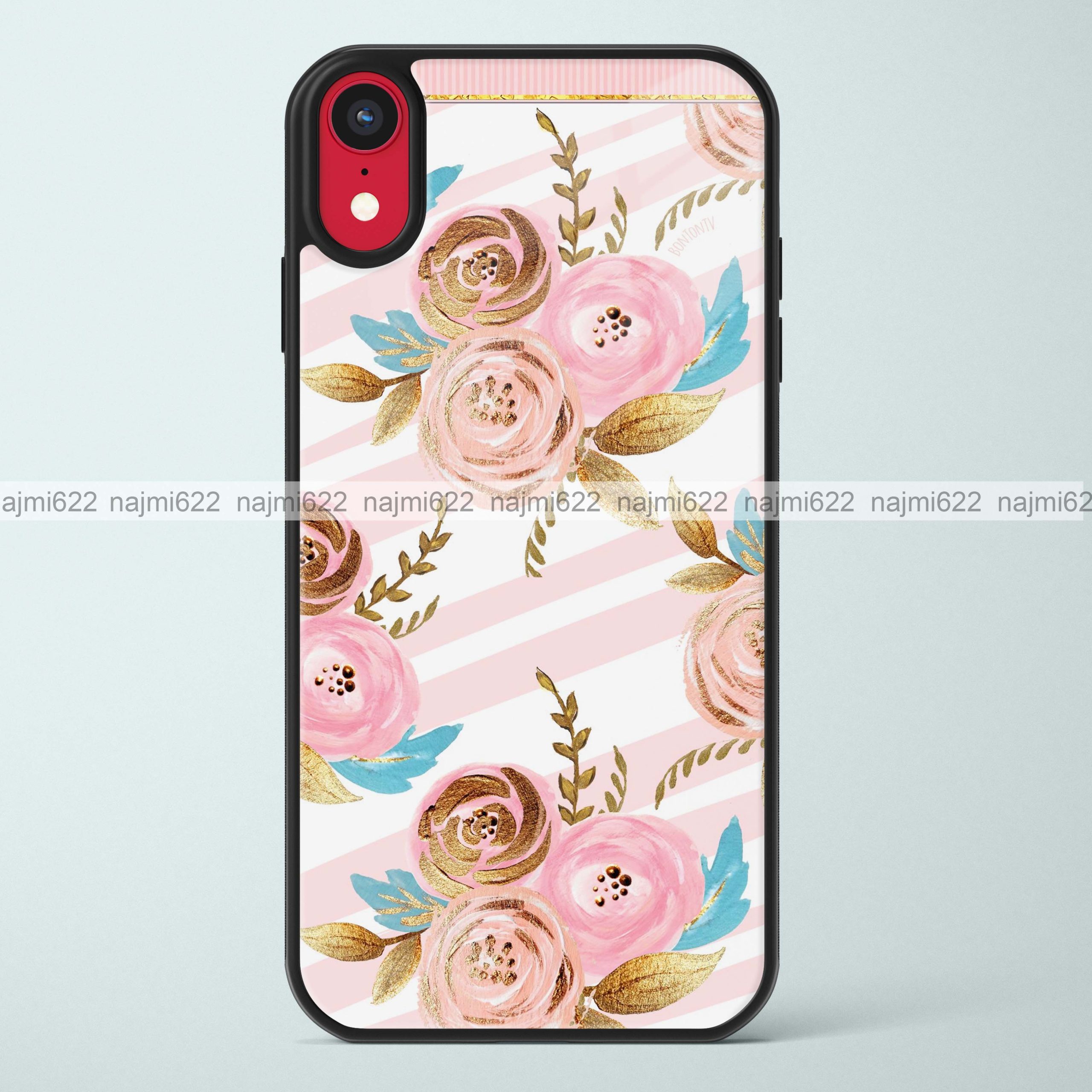 Pink Gold Foil Roses Glass Case