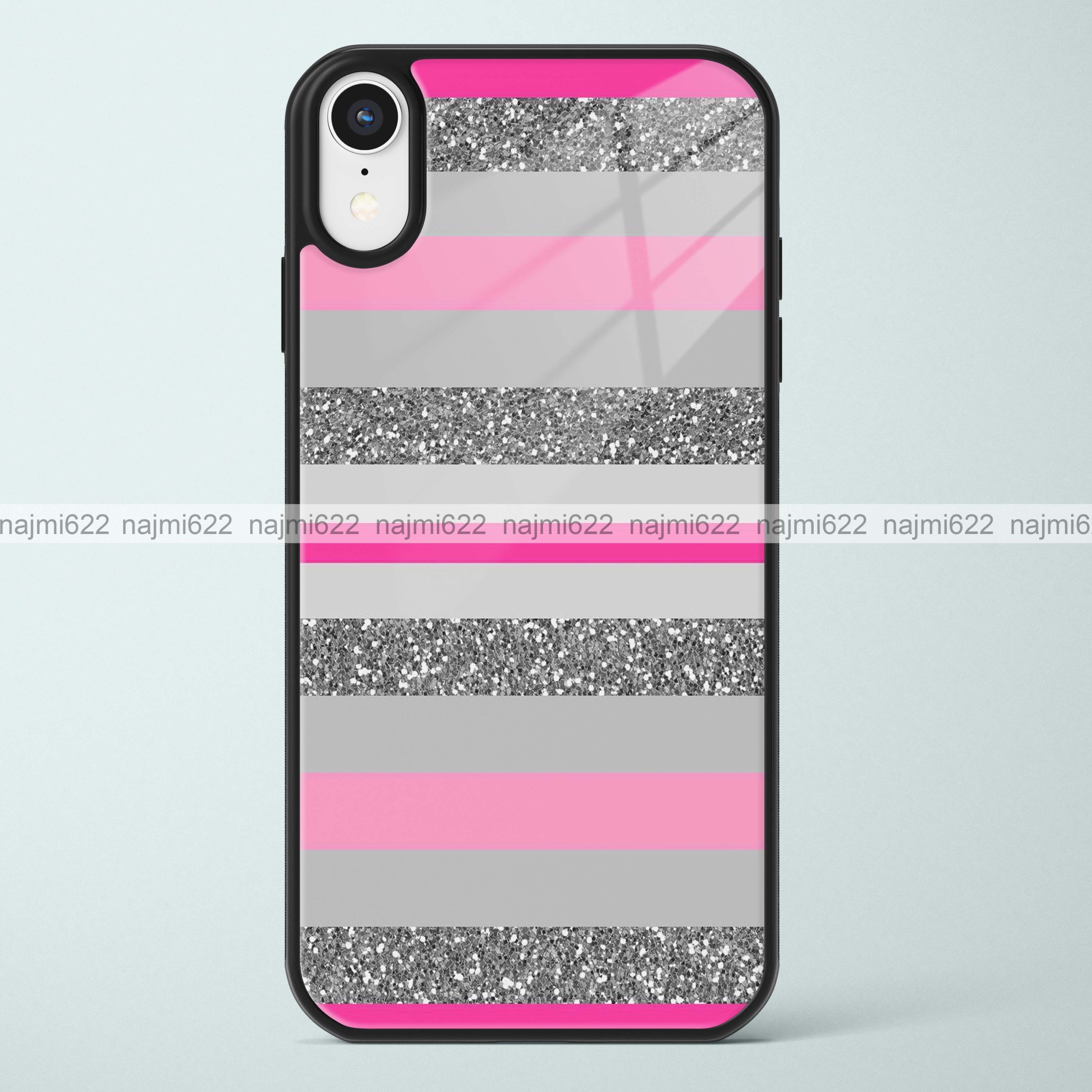 Pink Grey Stripes Glass Case