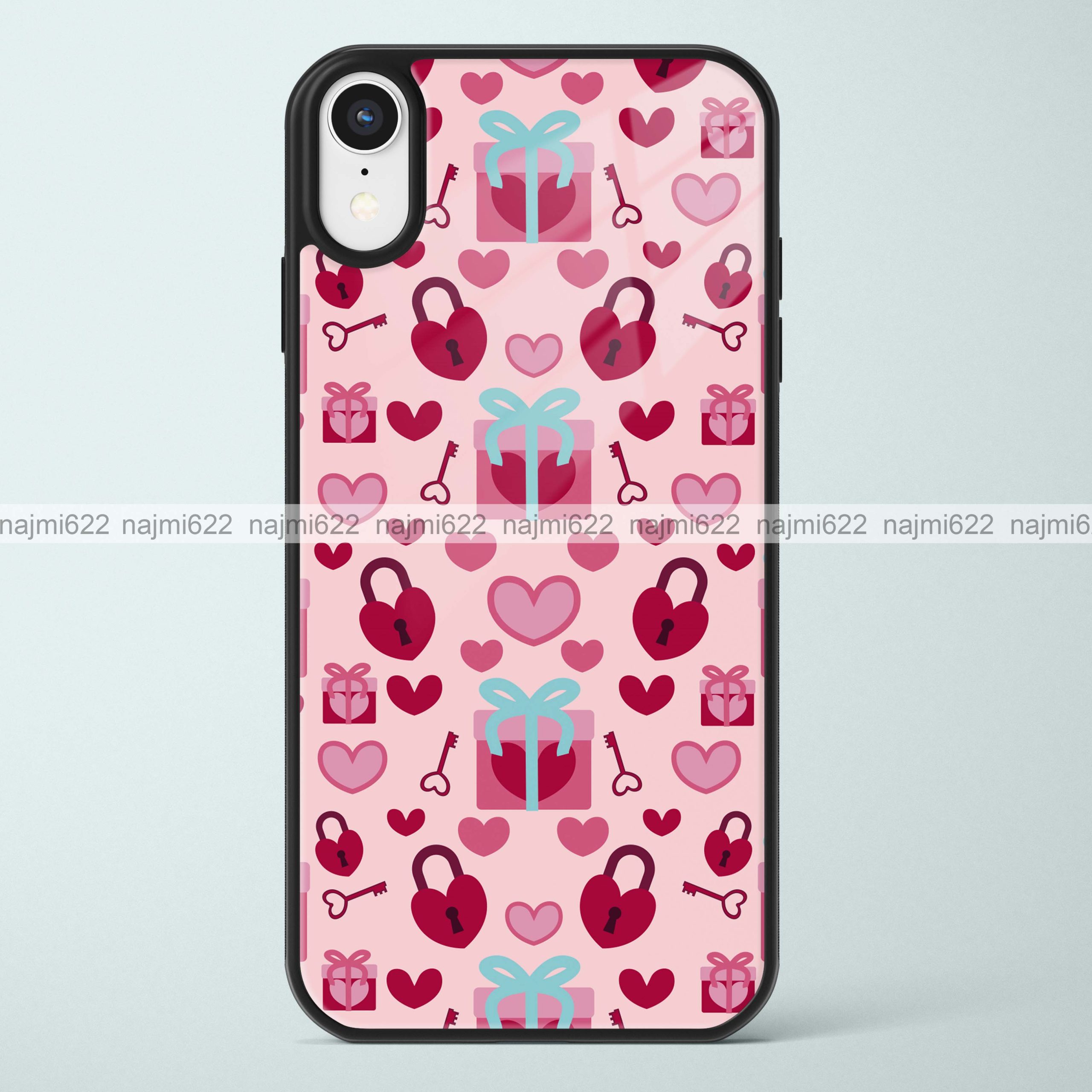 Pink Lock Key Hearts Valentines Glass Case