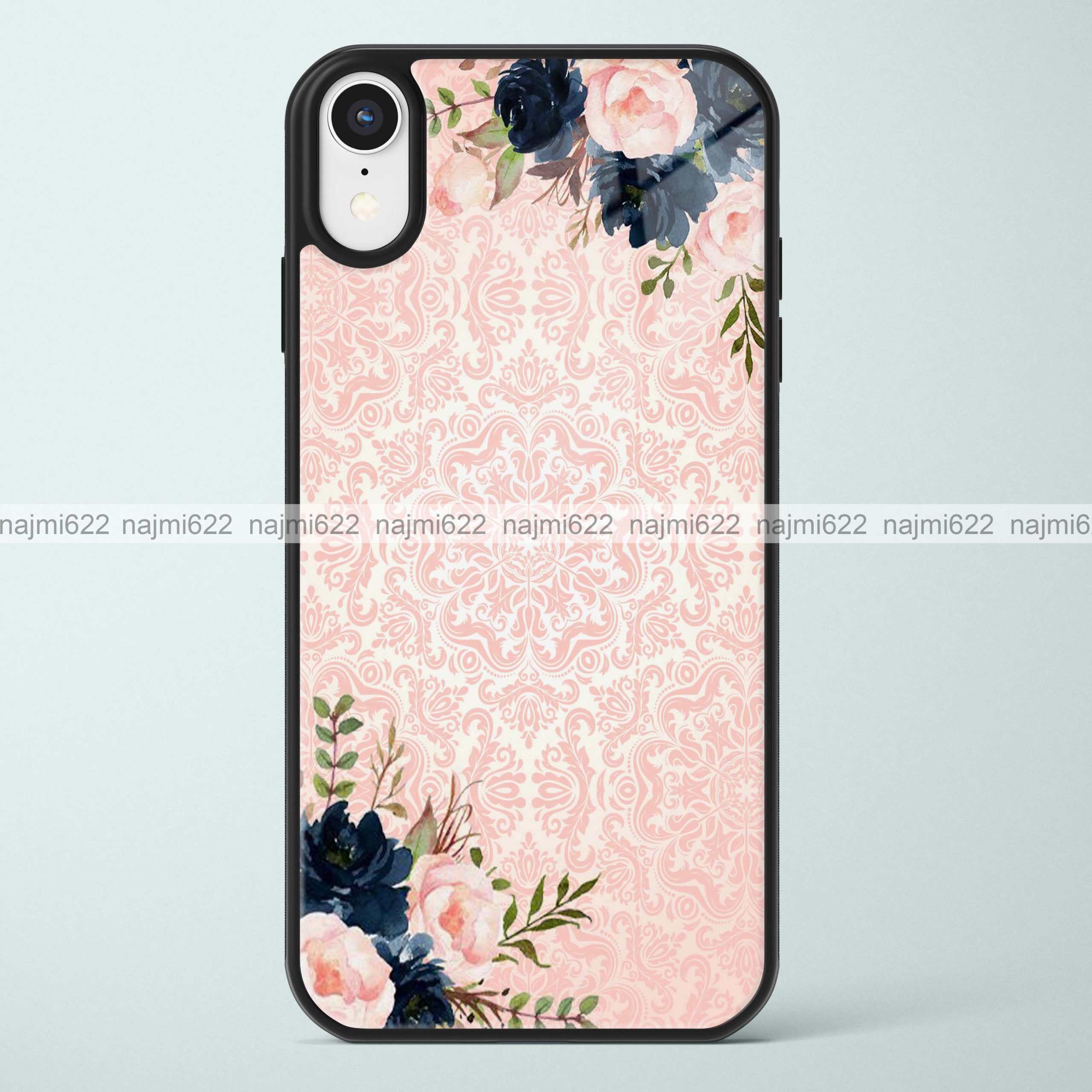 Pink Ornamental with Corner Flowers Glass Case