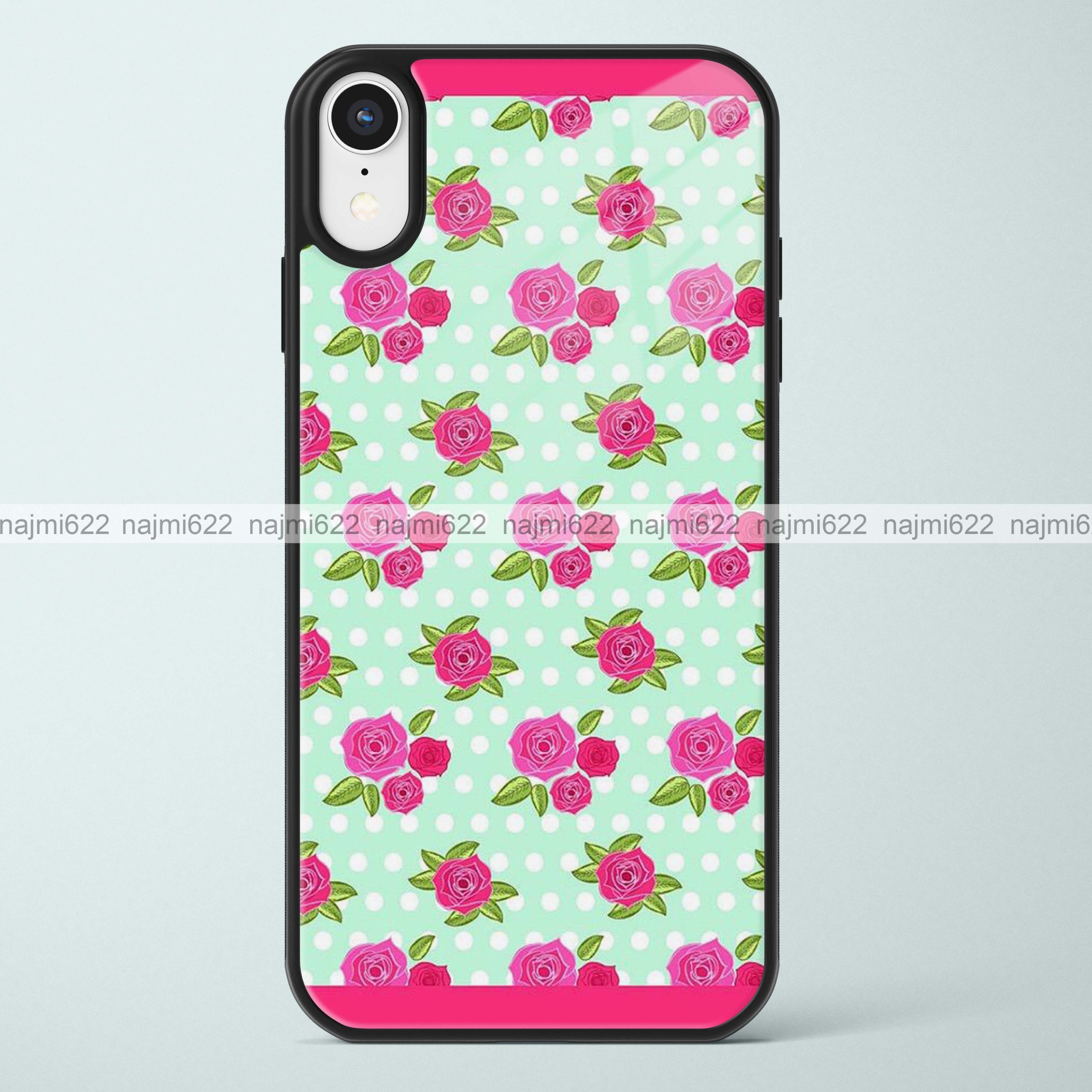 Pink Roses and Polka dots Glass Case