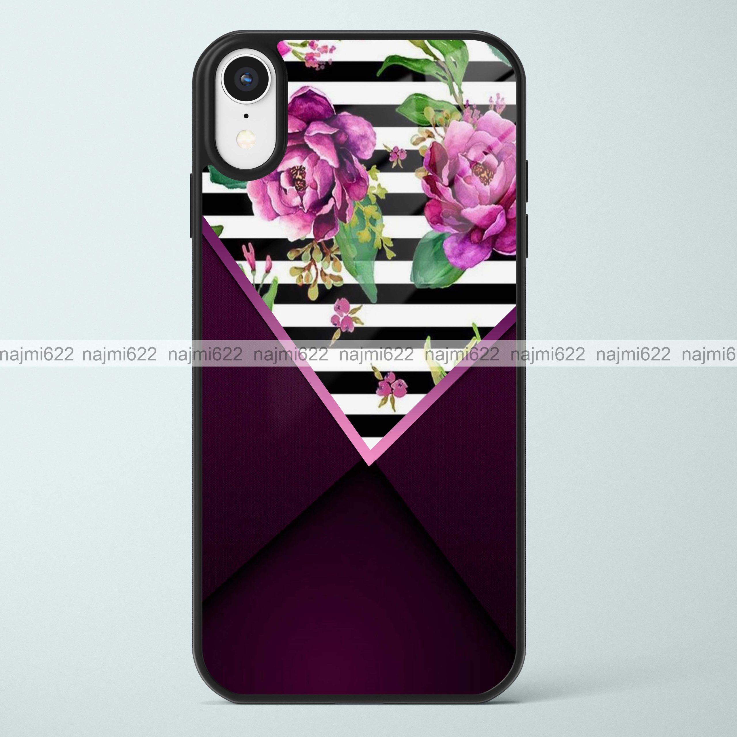 Purple Floral and Stripes Glass Case