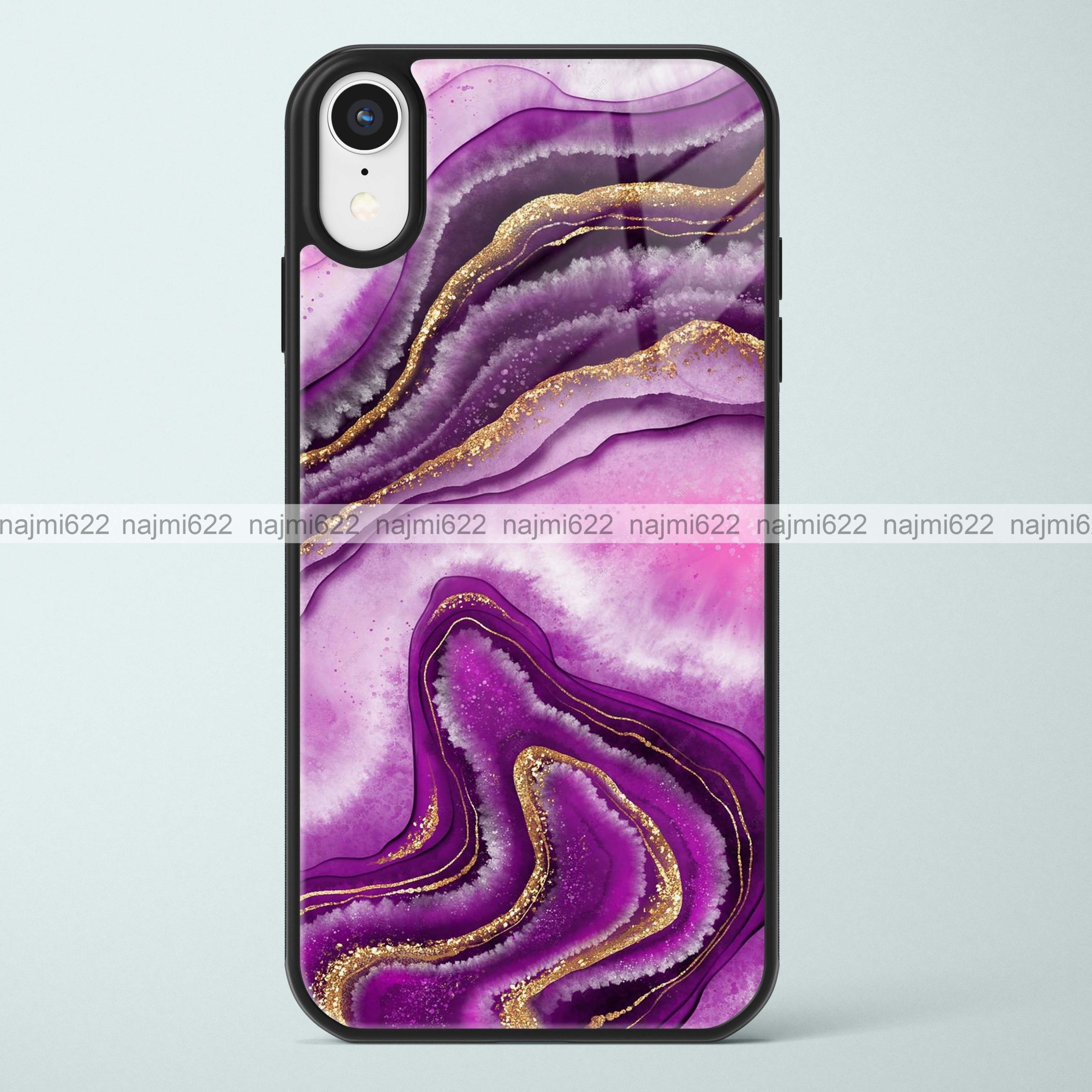 Purple Golden Liquid Marble Glass Case