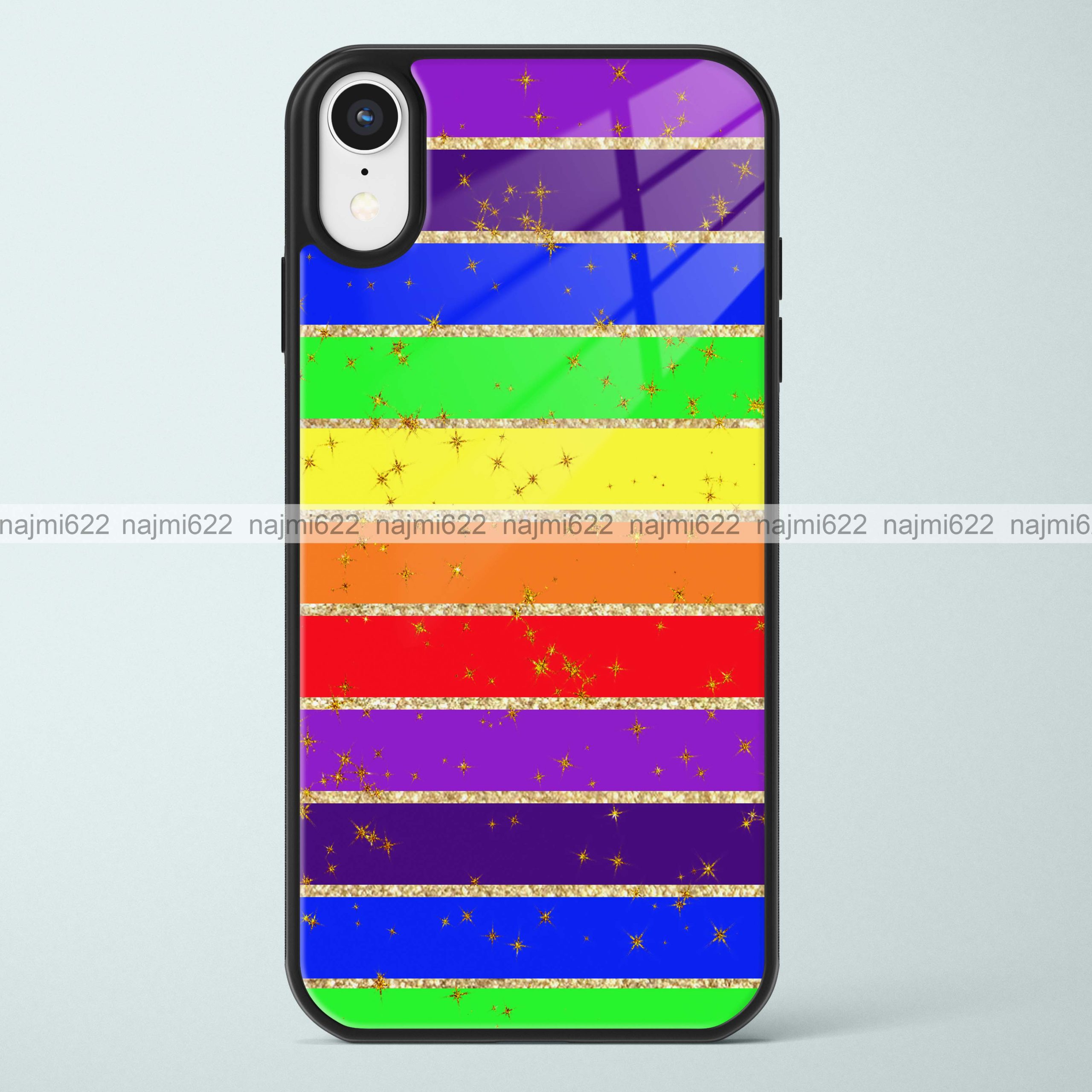 Rainbow Colors with Golden Sparkles Glass Case