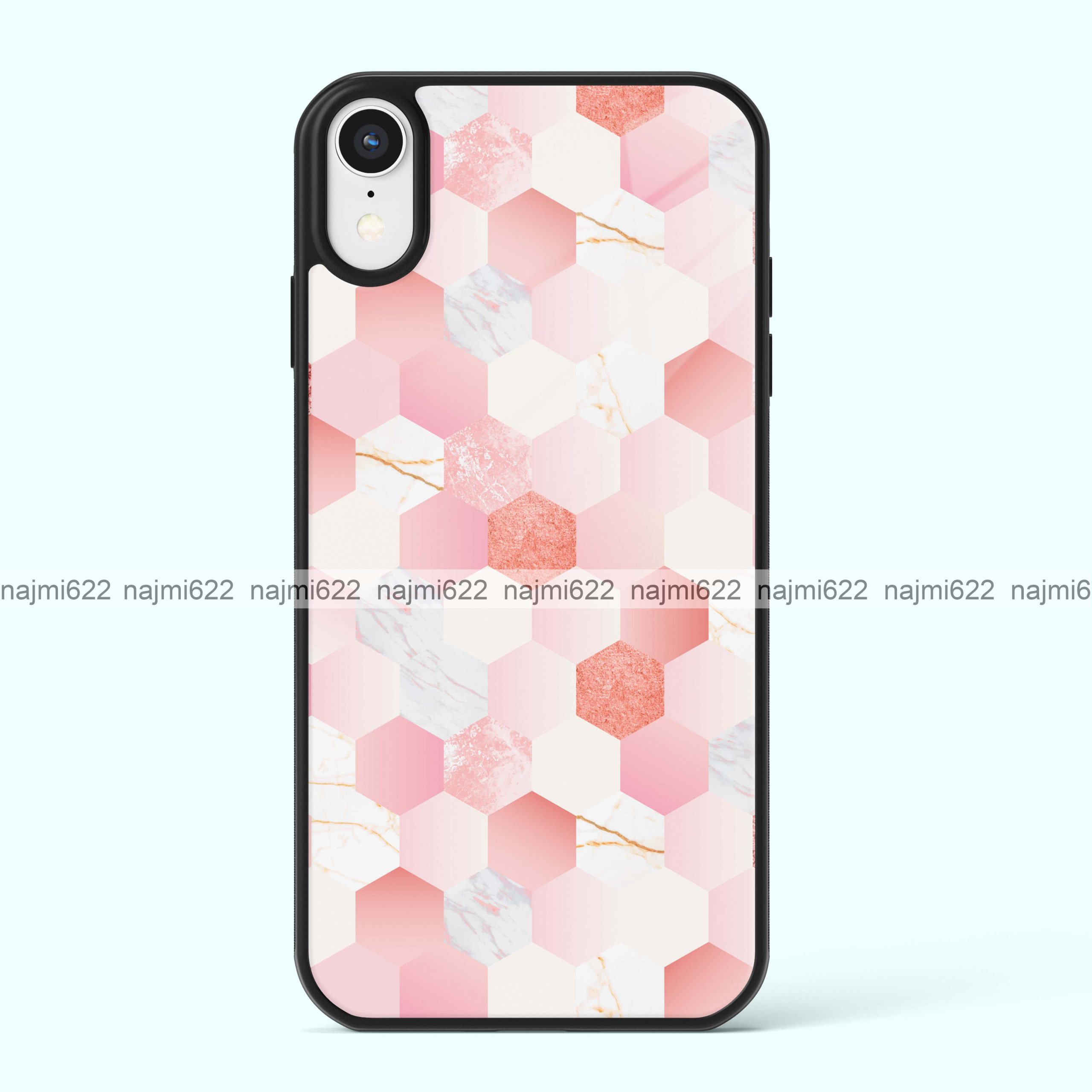 Rosegold Hexagon Marble Glass Case