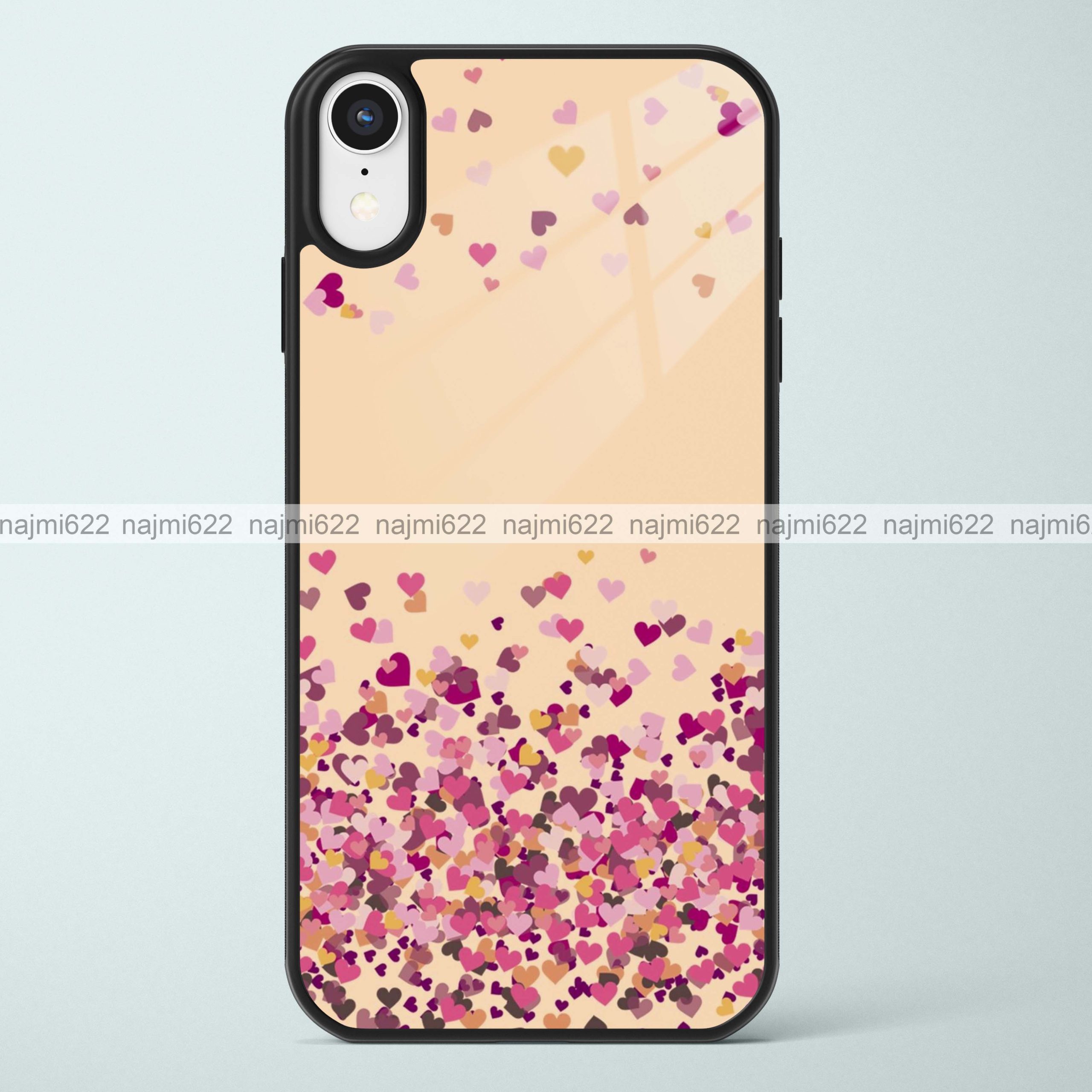 Scattered Hearts on Beige Glass Case