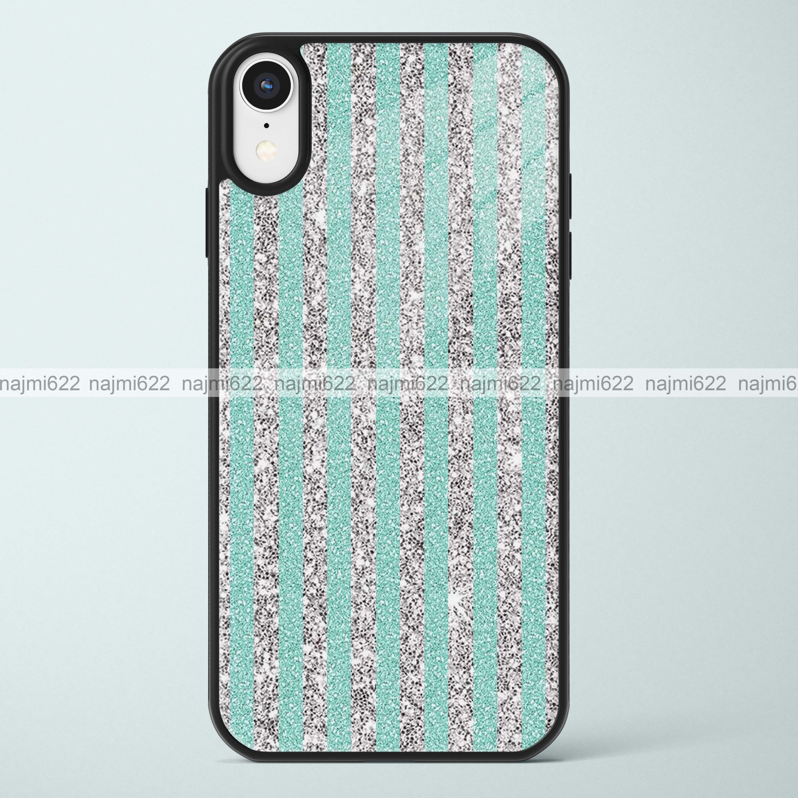 Silver Blue Glitter Glass Case