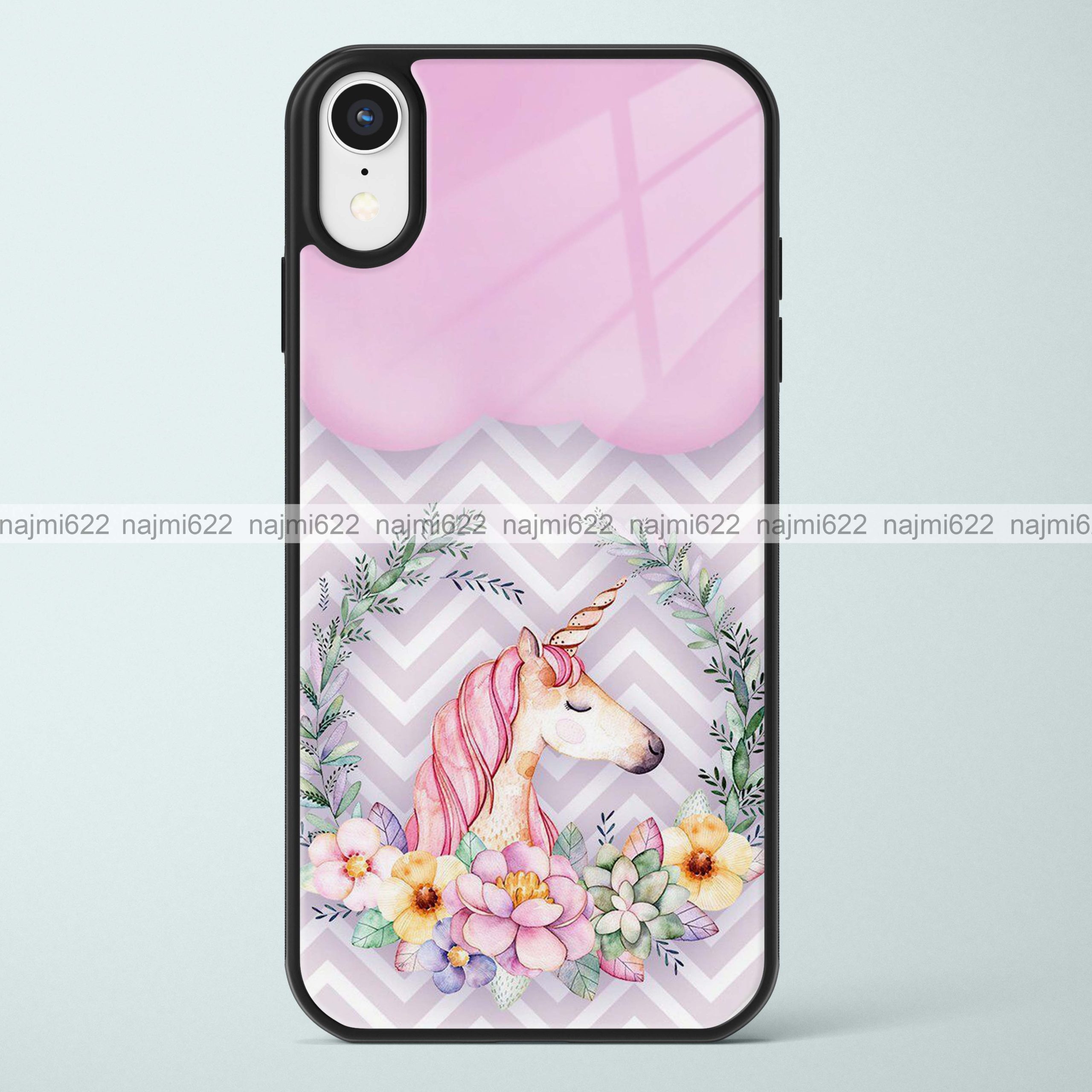 Unicorn with Floral Wreath Glass Case