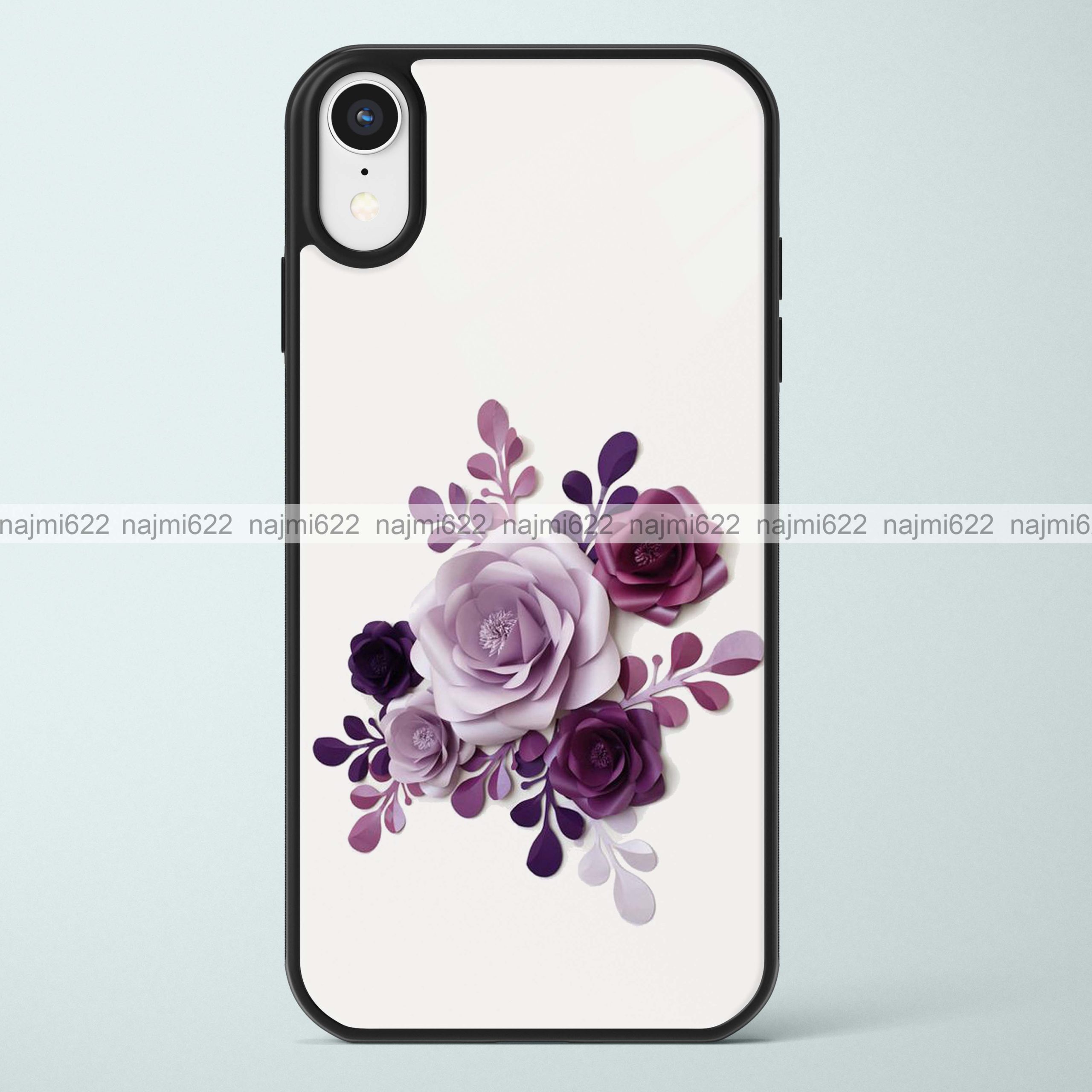 Violet 3D Flowers Glass Case