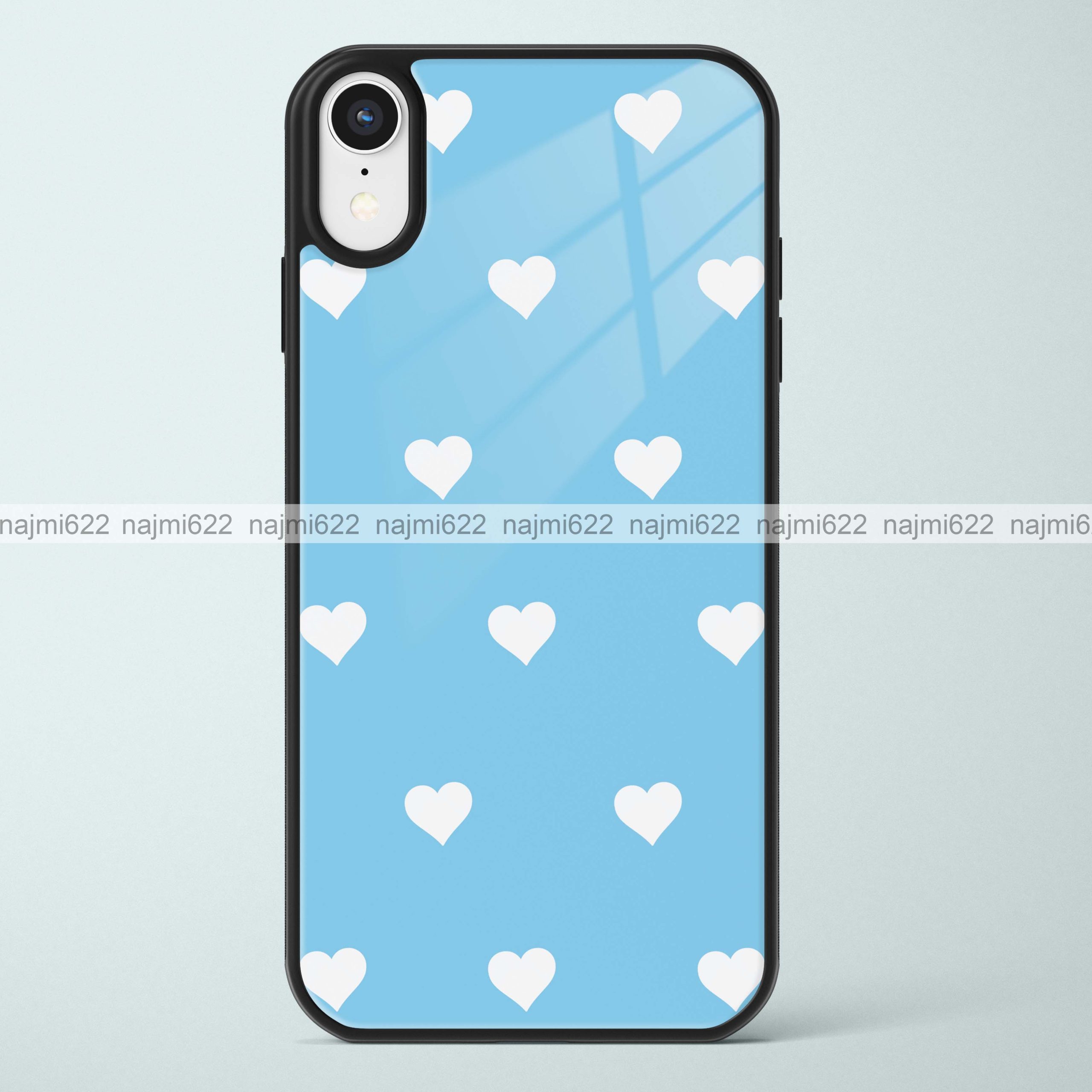 White Hearts on Blue Glass Case