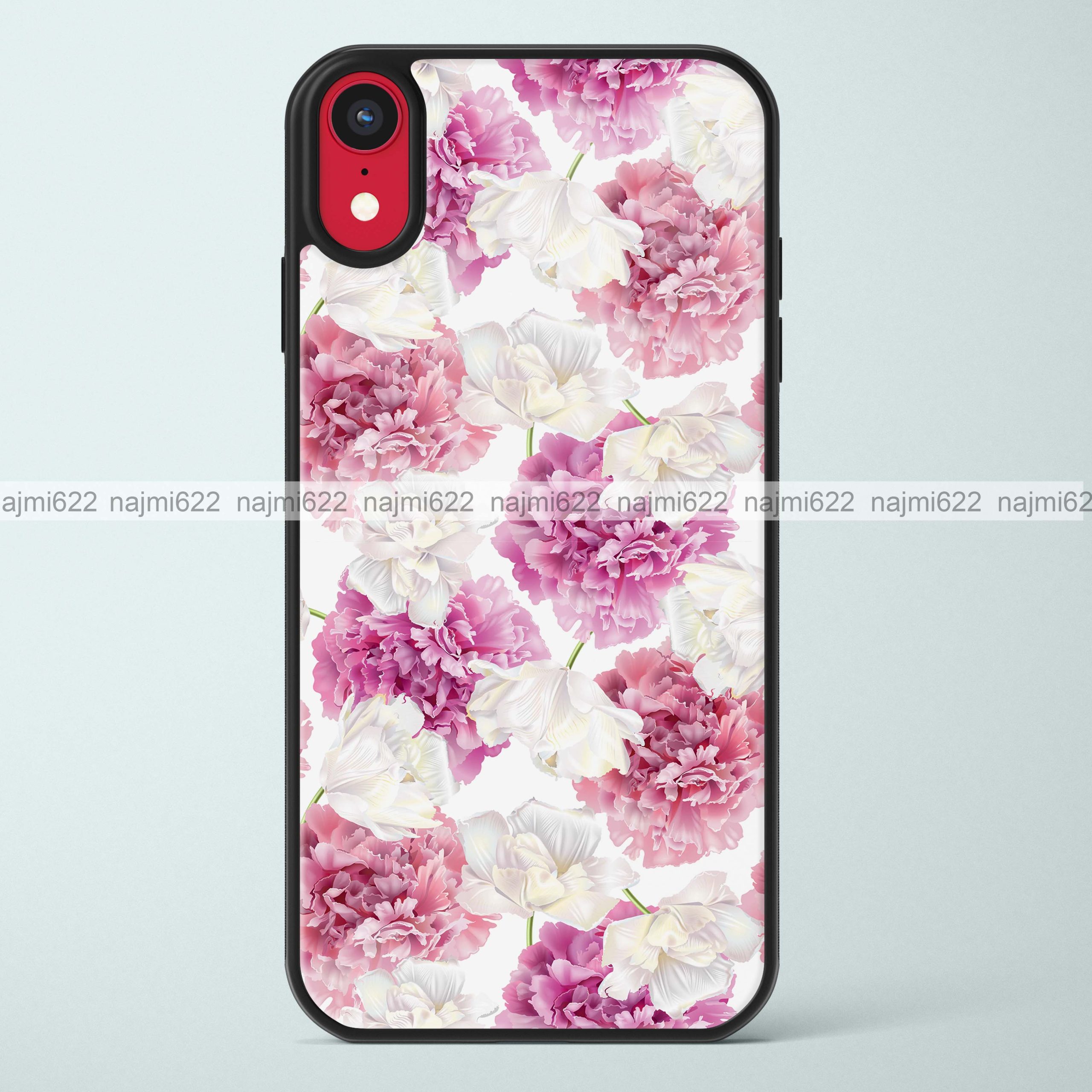 White Pink Floral Glass Case